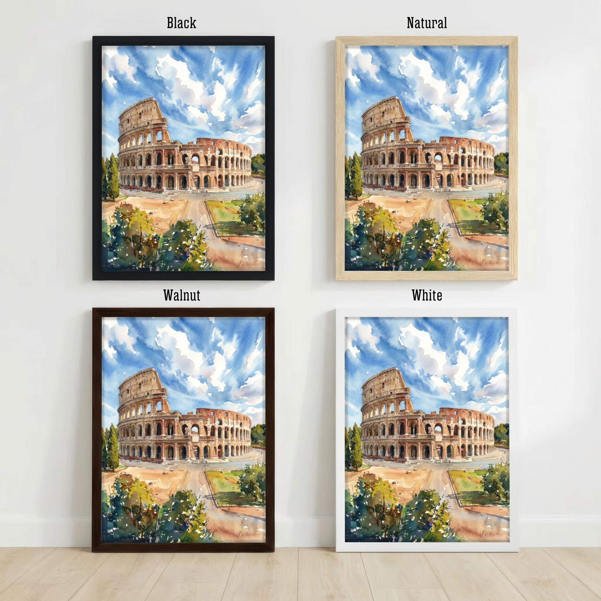 Rome Colosseum Watercolor Print, Italy Landmark Art