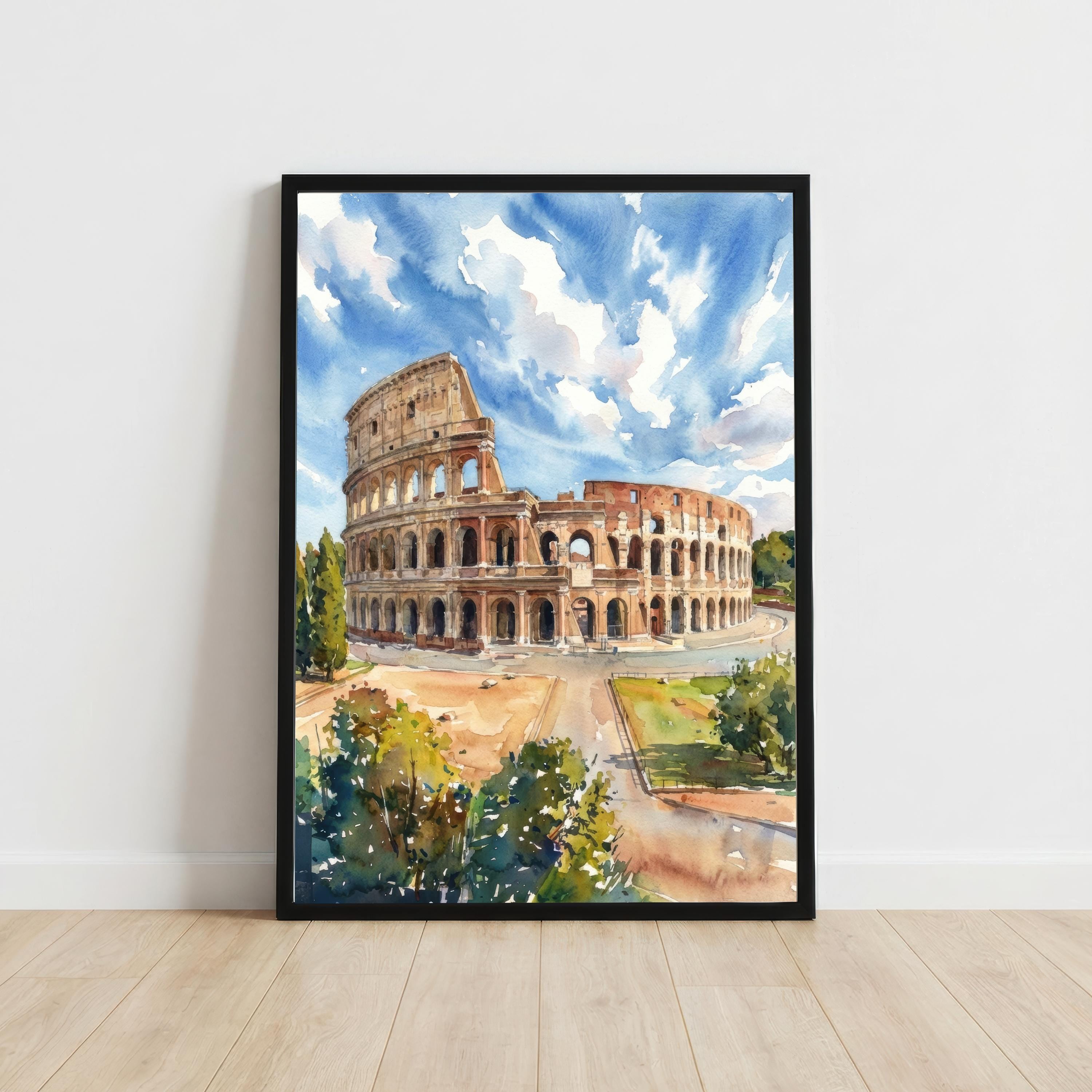 Rome Colosseum Watercolor Print, Italy Landmark Art
