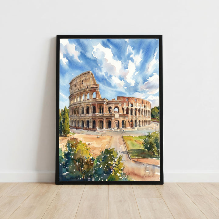 Rome Watercolour Painting Poster Italy Wall Art City Landmark Landscape Print Gift for Europe Travel Lovers and Fans of Scenic Italian