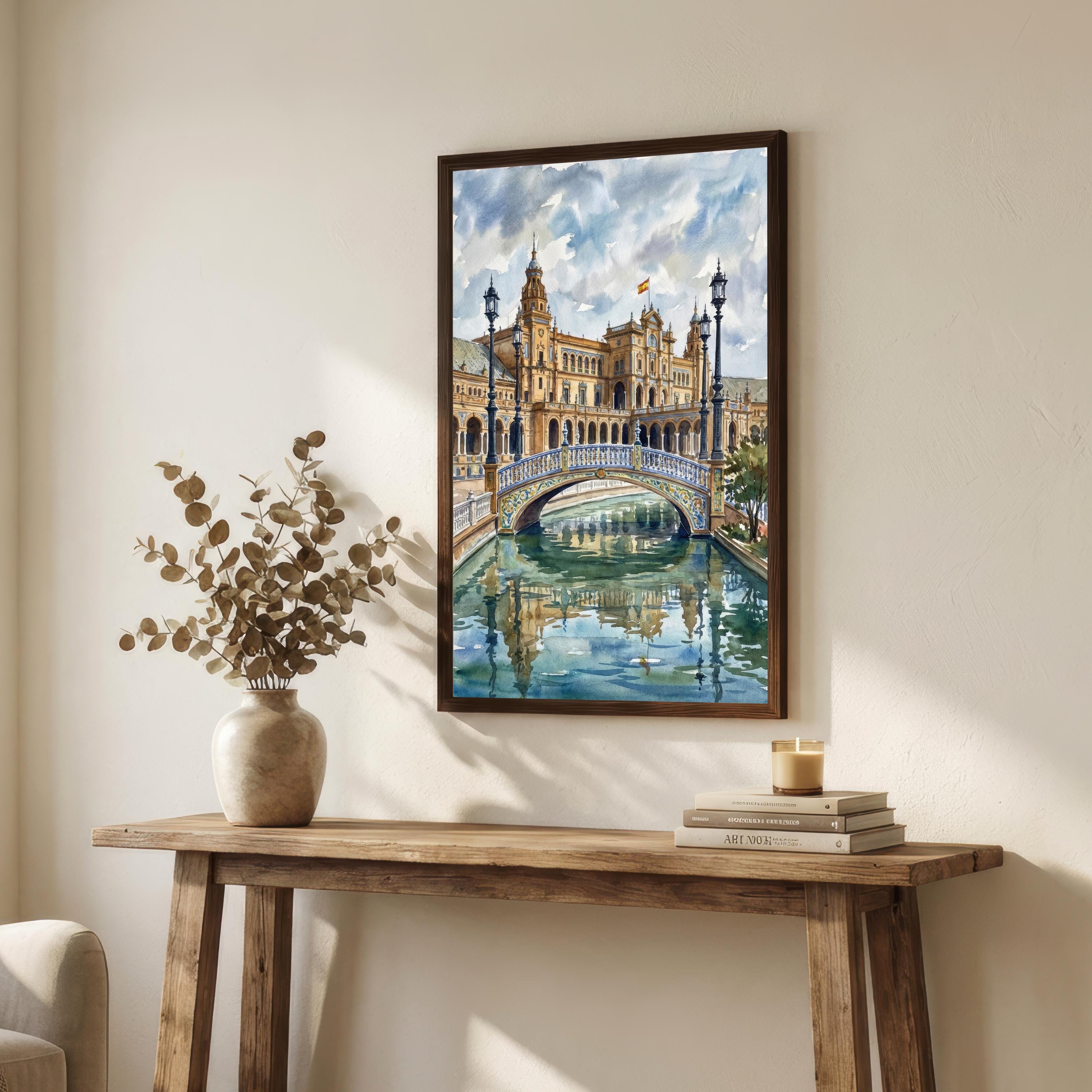 Seville Spain Watercolor Print, Andalusian Cityscape Art