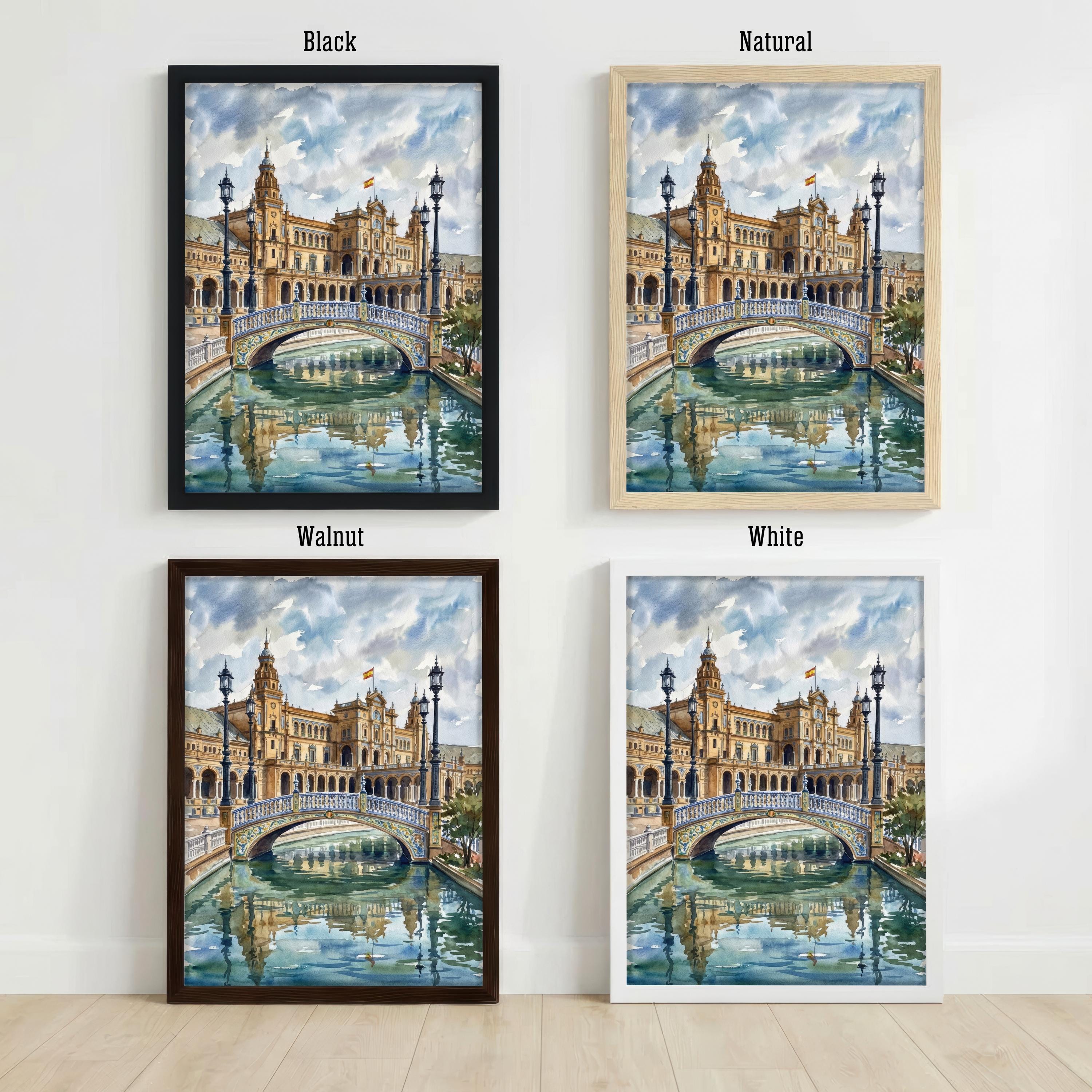 Seville Spain Watercolor Print, Andalusian Cityscape Art