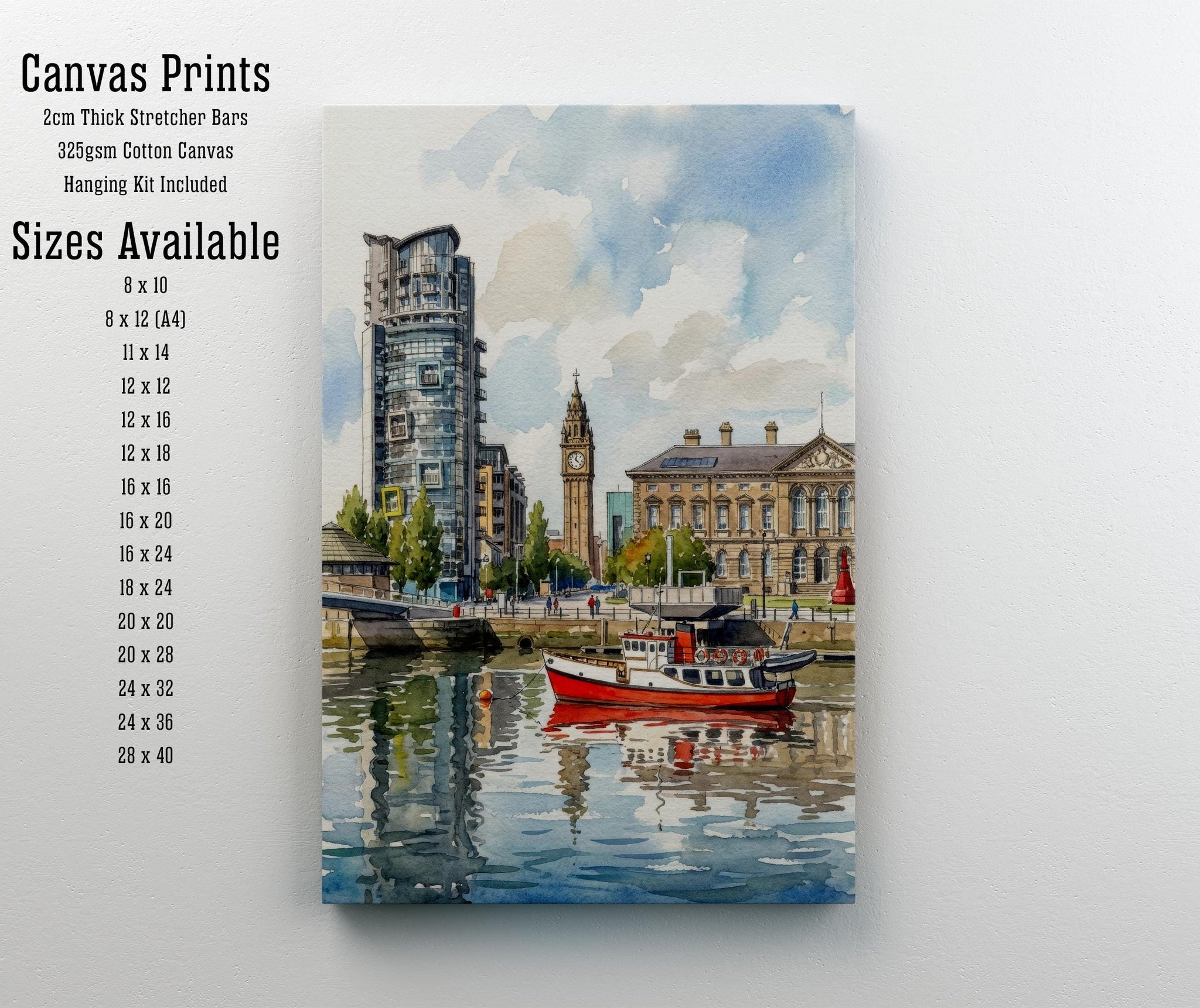 Belfast Skyline Watercolor Print, Northern Ireland Cityscape Art