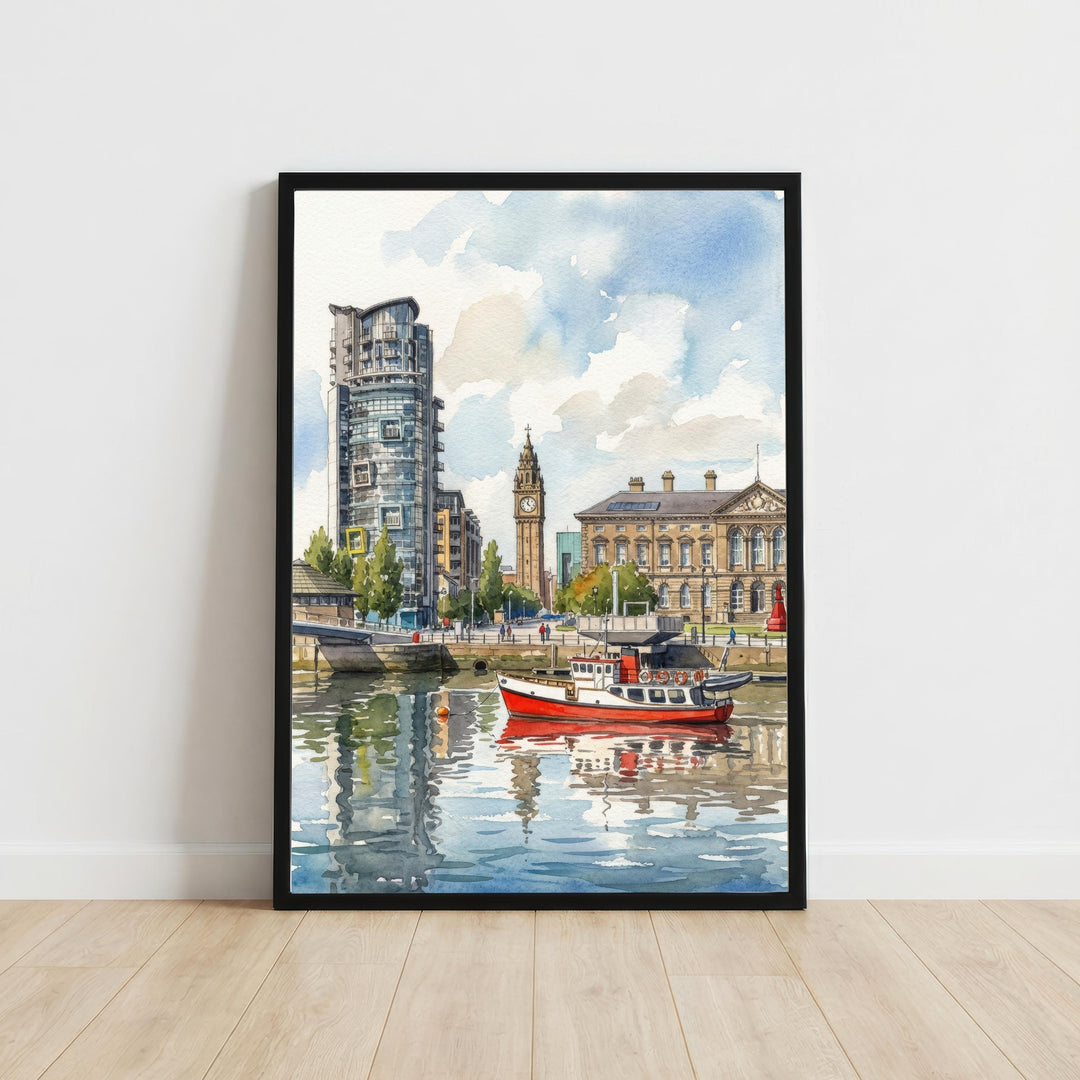 Belfast Skyline Watercolor Print, Northern Ireland Cityscape Art