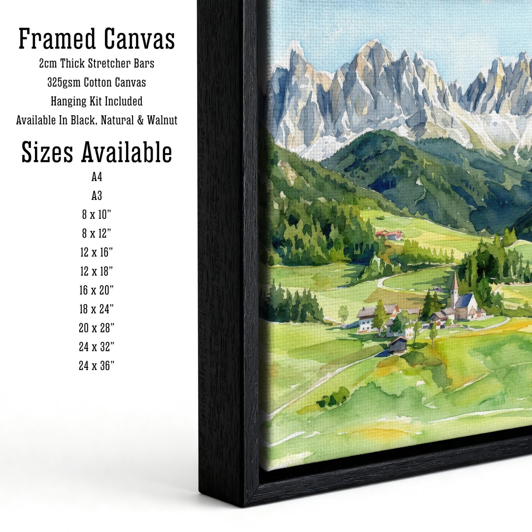 Dolomites Italy Watercolor Art Print, Mountain Landscape Poster