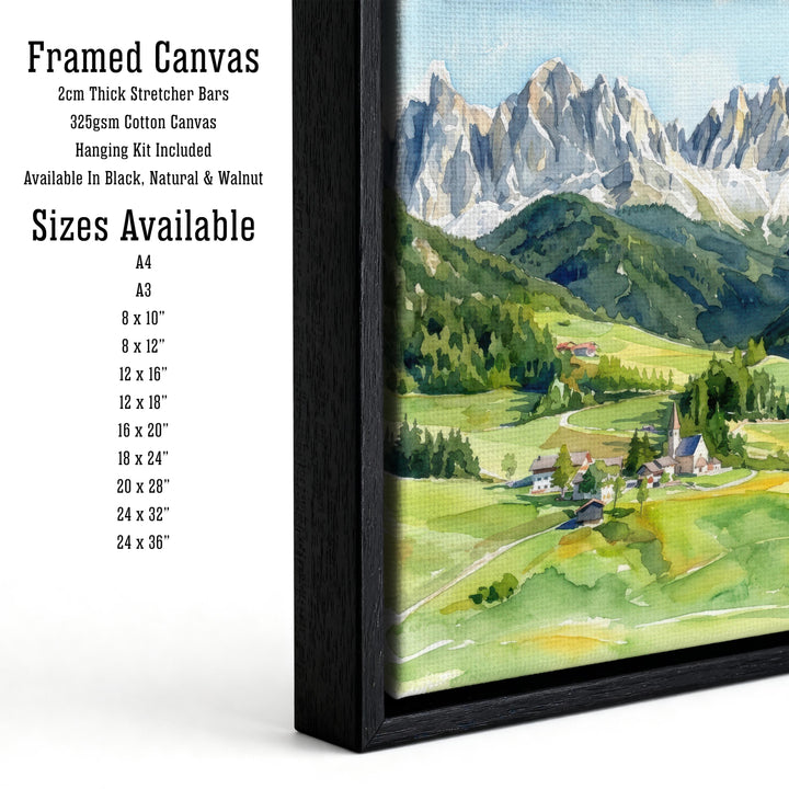 Dolomites Italy Watercolor Art Print, Mountain Landscape Poster