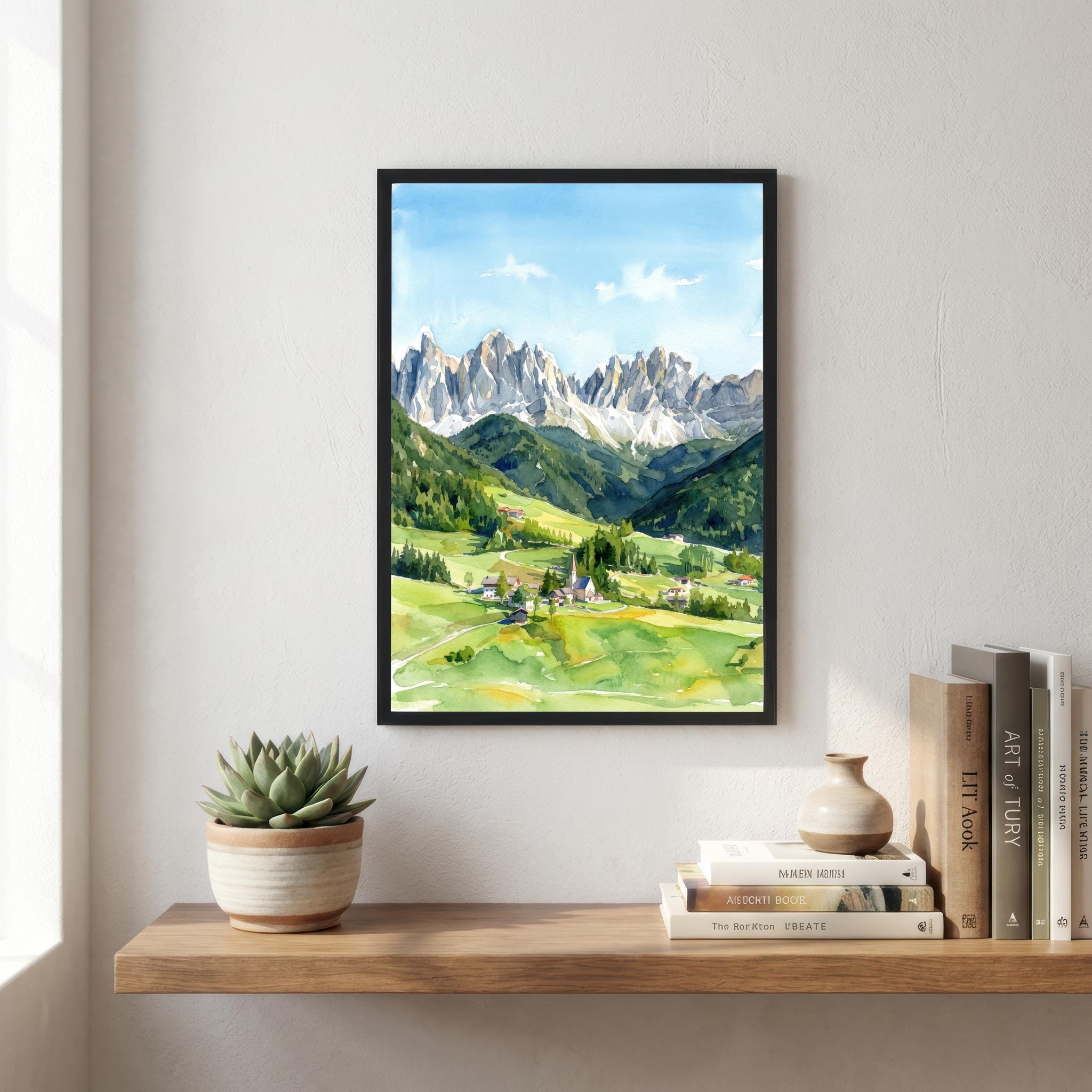 Dolomites Watercolor Painting Poster Italy Wall Art Mountain Landscape Print Gift for Europe Travel Lovers and Fans of Scenic Italian Alpine