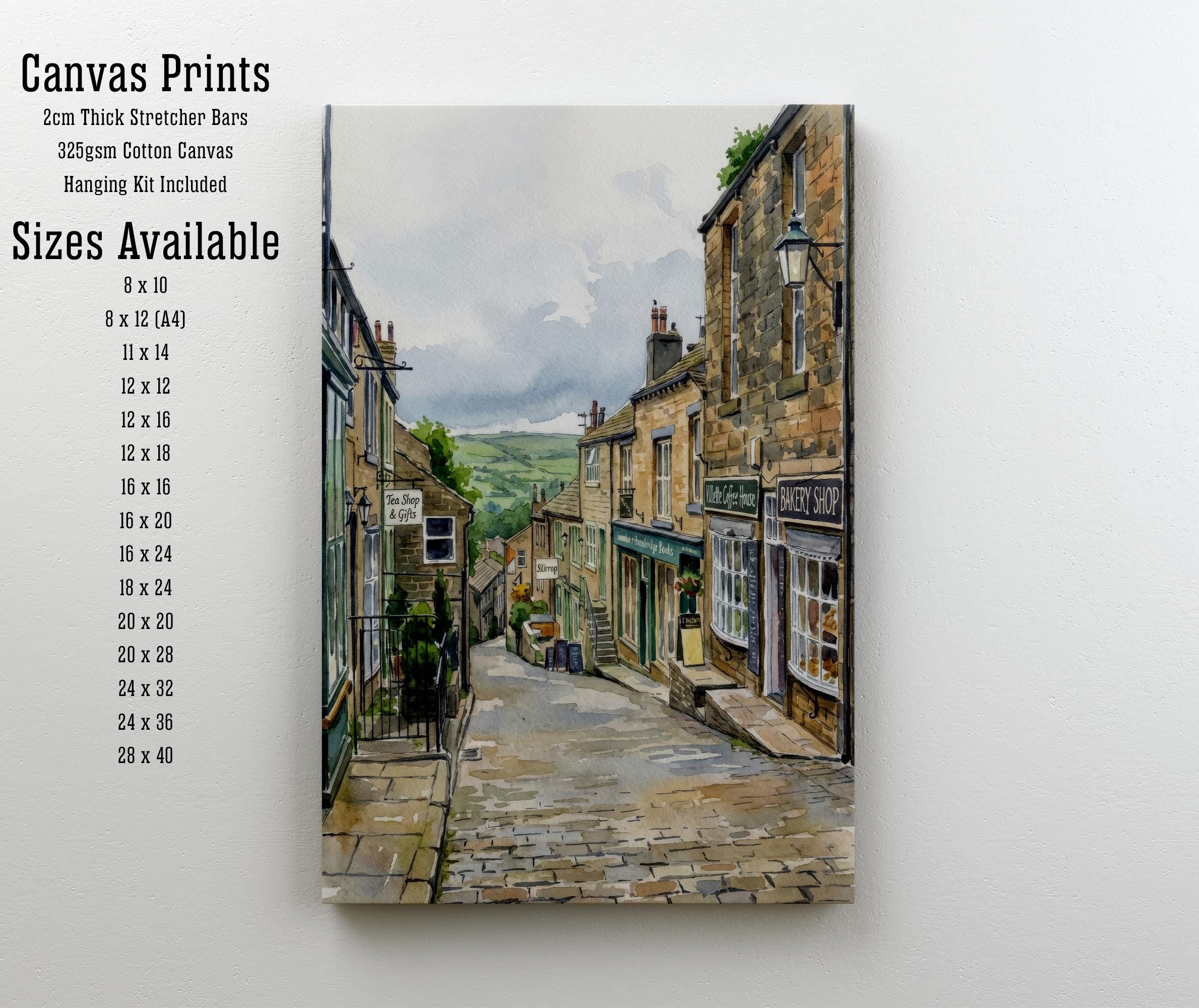 Haworth Village Watercolour Print, Scenic Yorkshire Wall Art