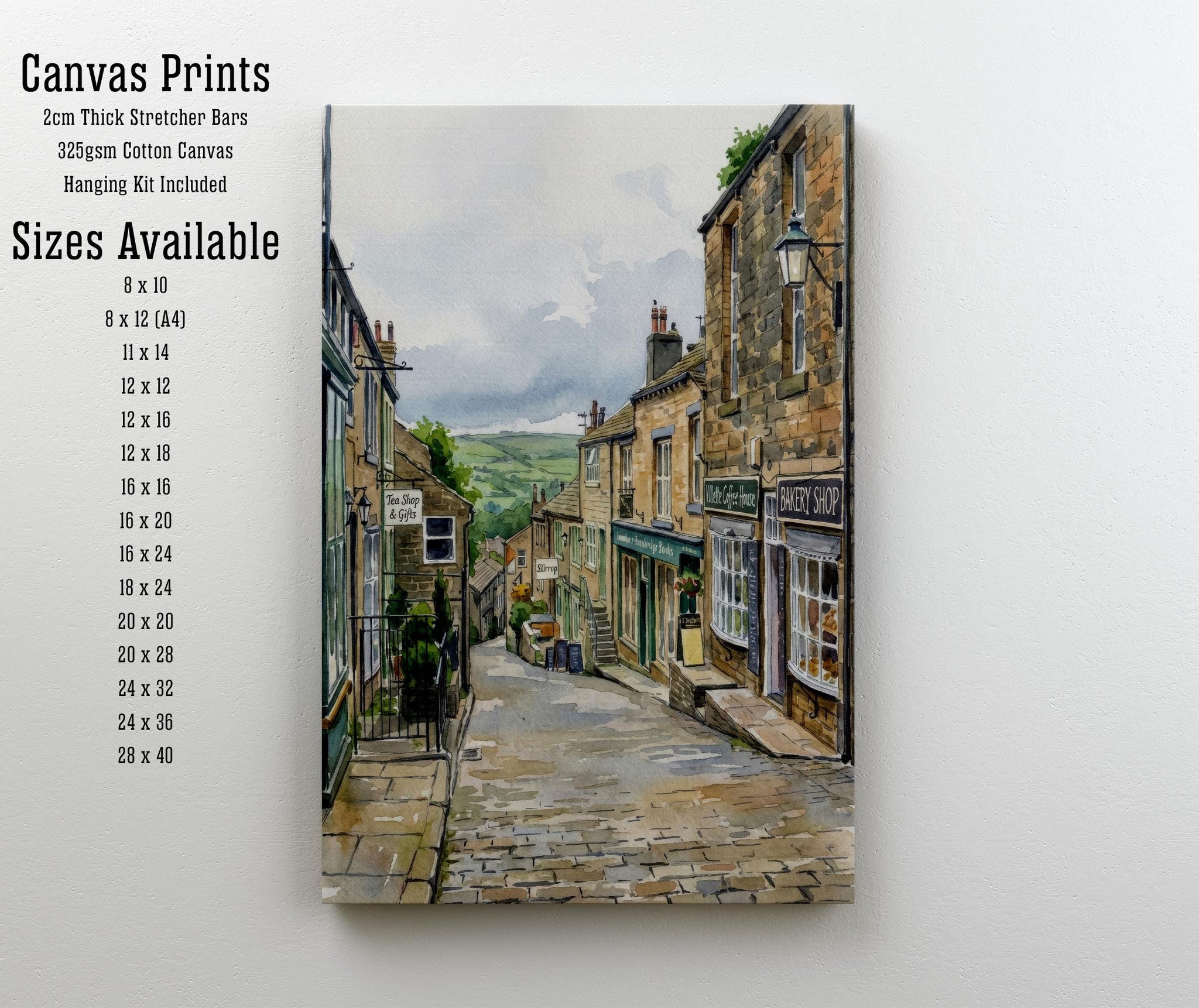 Haworth Village Watercolour Print, Scenic Yorkshire Wall Art