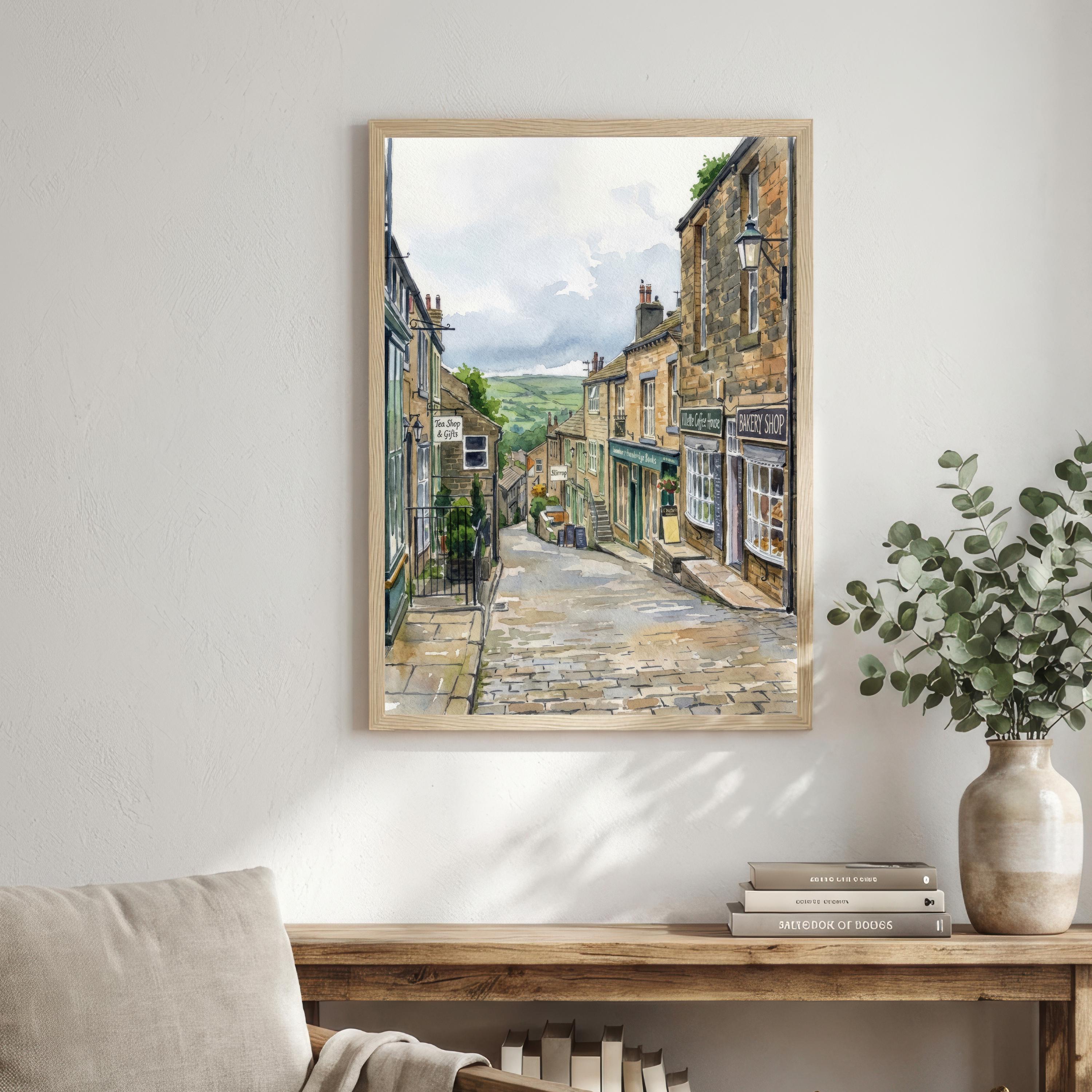 Haworth Village Watercolour Print, Scenic Yorkshire Wall Art