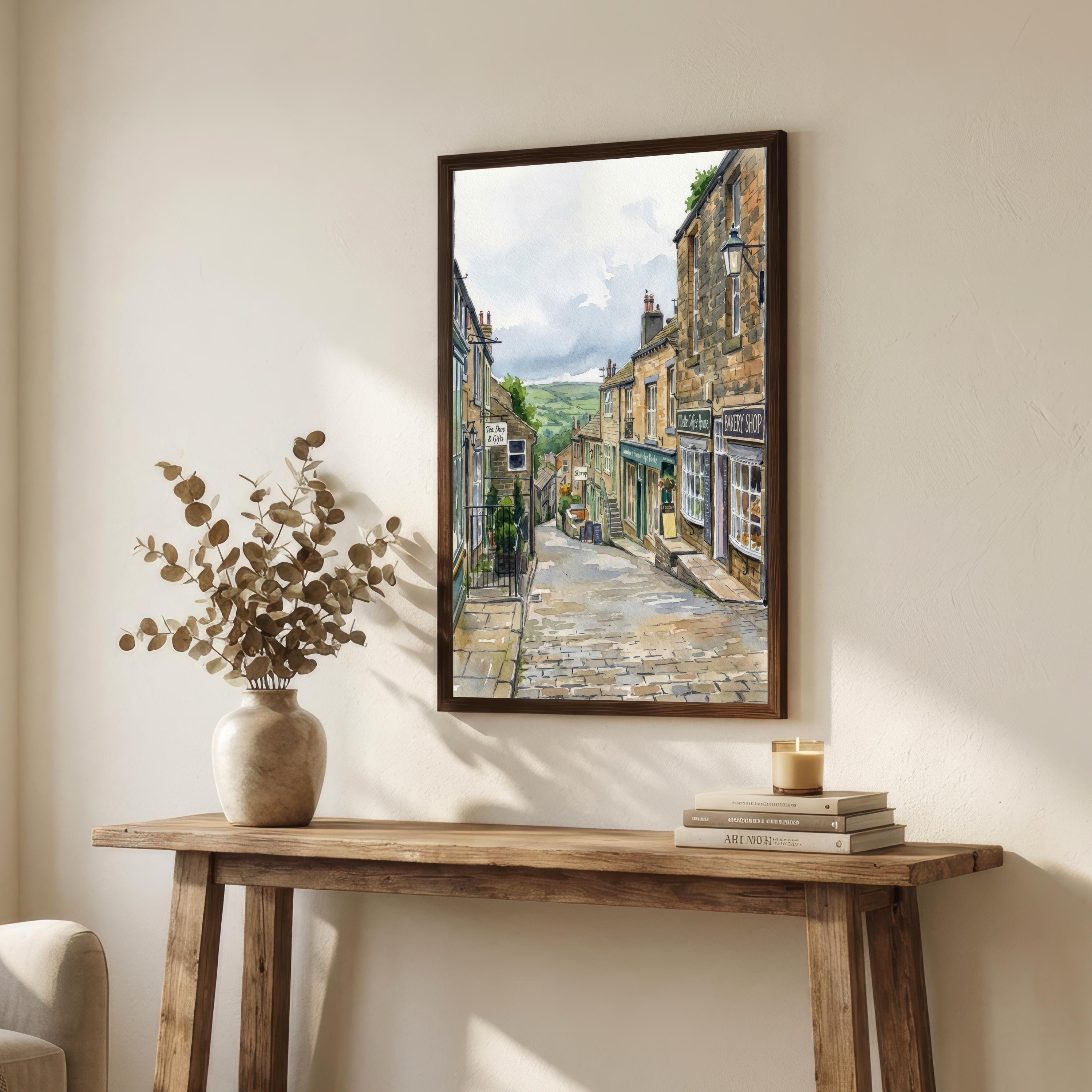 Haworth Village Watercolour Print, Scenic Yorkshire Wall Art