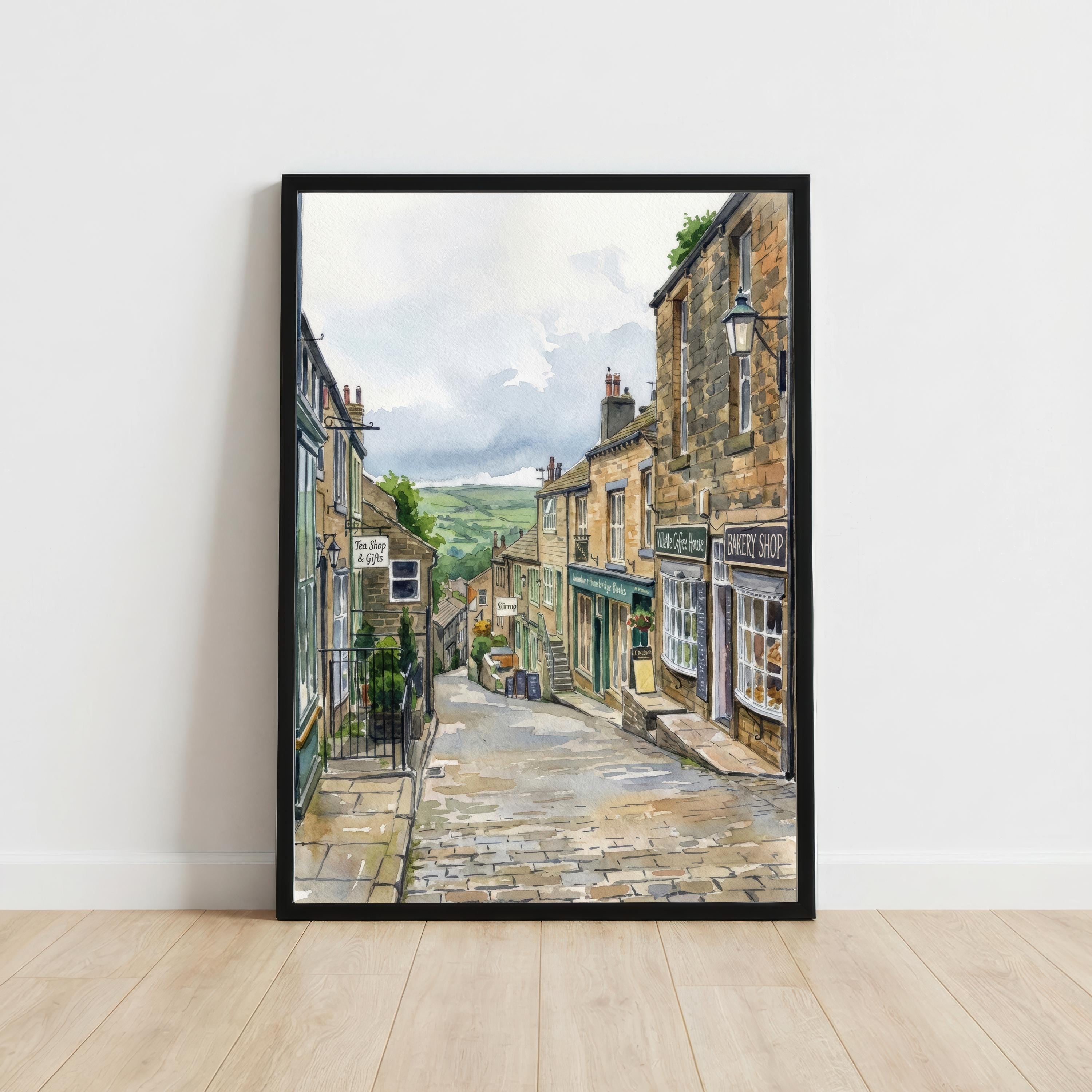 Haworth Village Watercolour Print, Scenic Yorkshire Wall Art