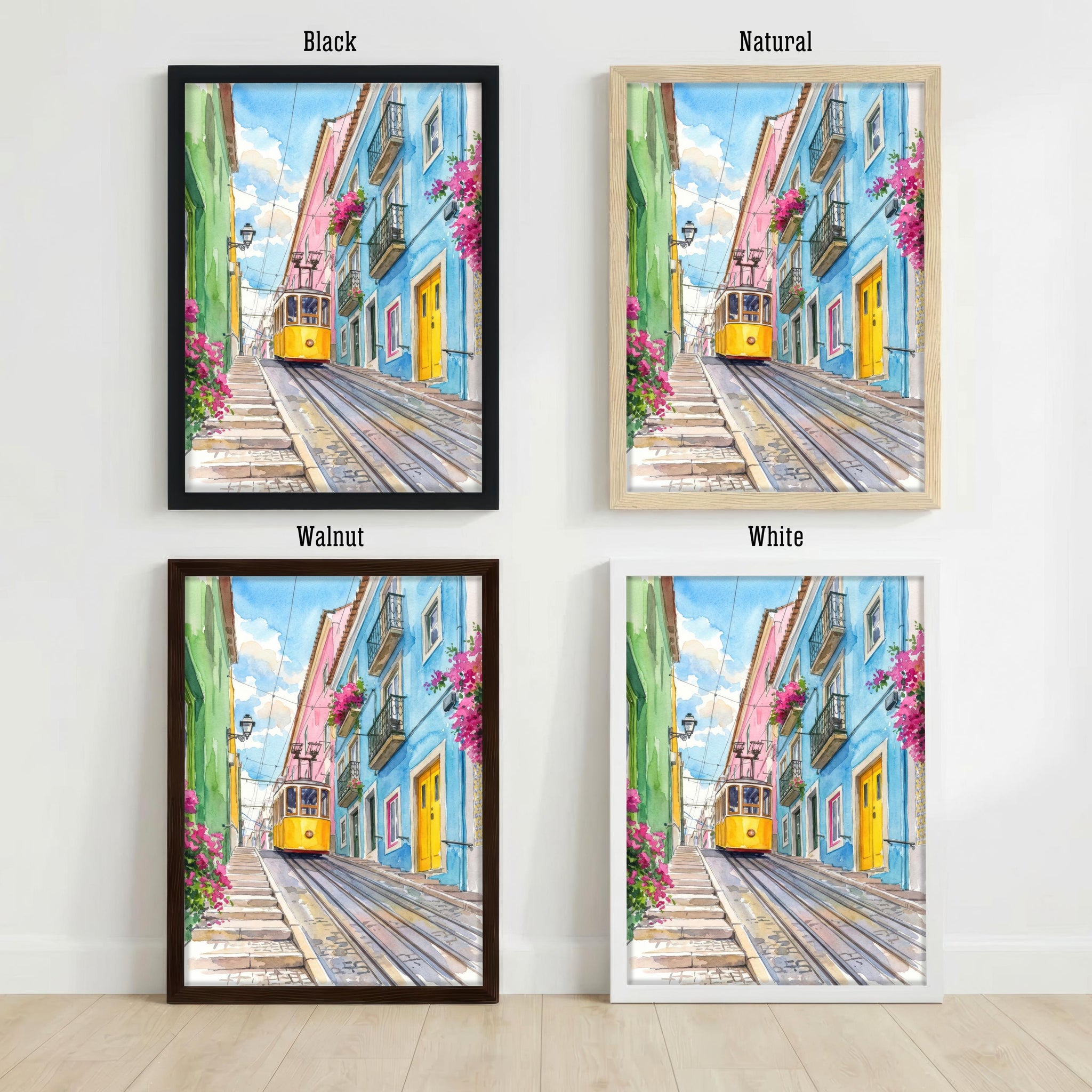 Lisbon Portugal Watercolor Art Print: Cityscape, Iconic Tram
