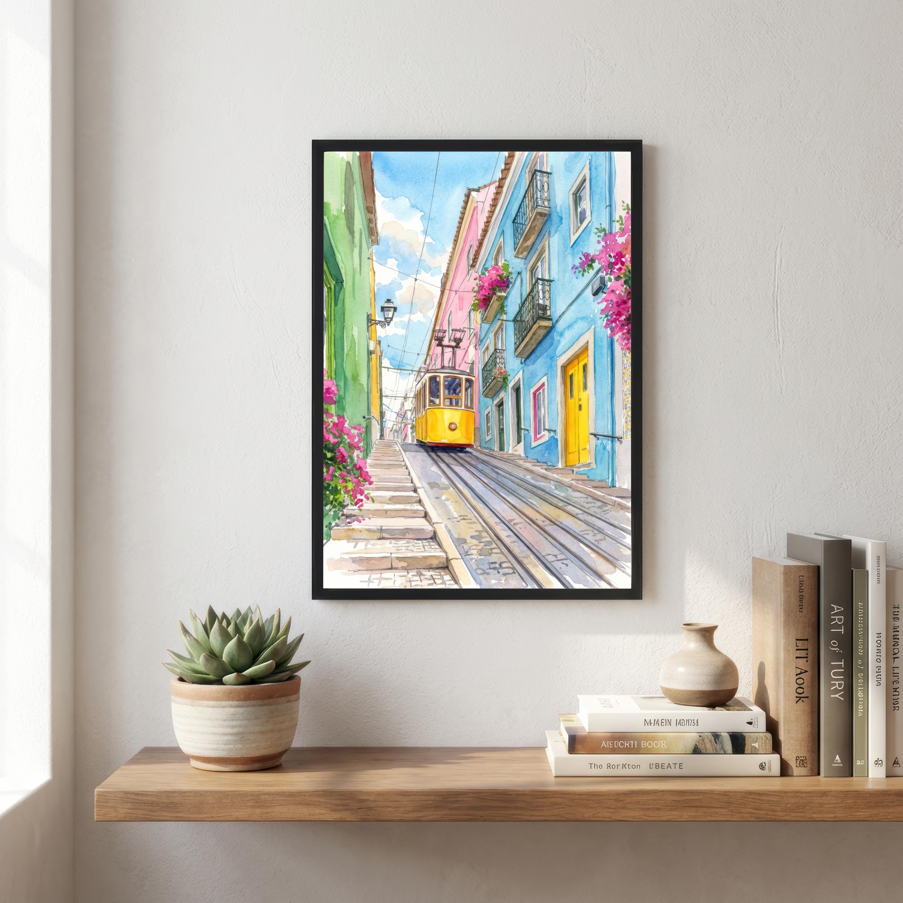 Lisbon Portugal Watercolor Art Print: Cityscape, Iconic Tram