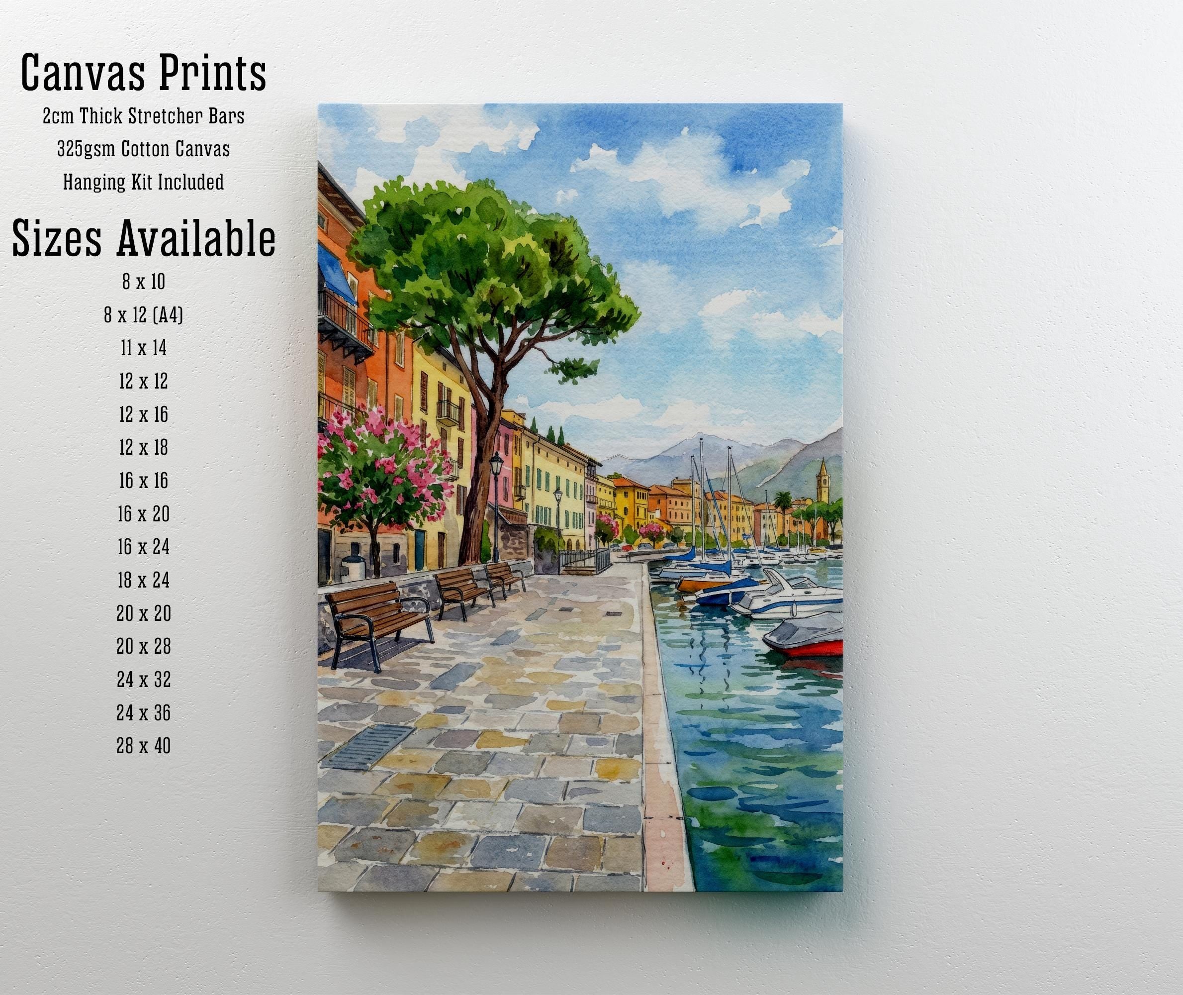 Lake Garda Watercolor Print, Italy Coastal Art