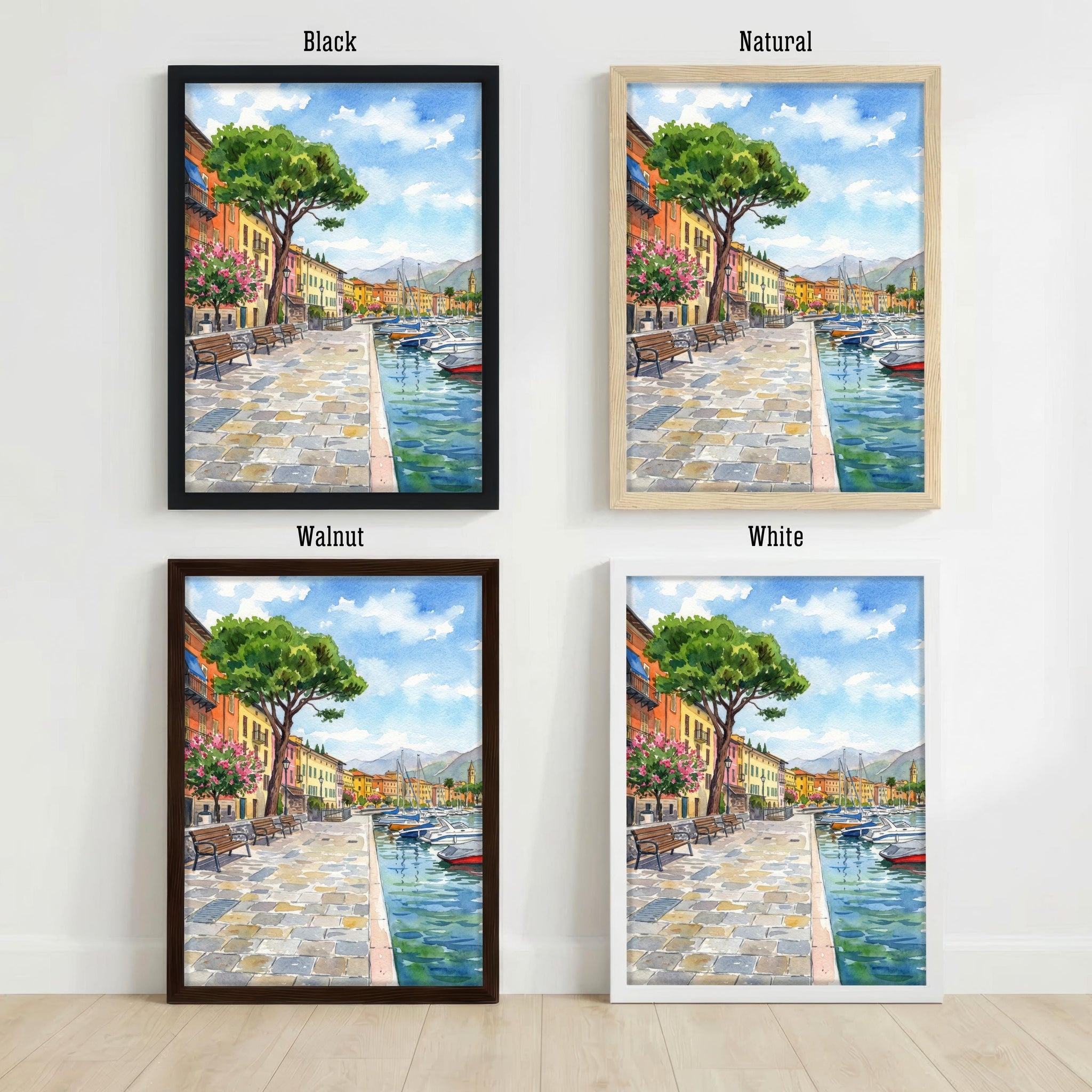 Lake Garda Watercolor Print, Italy Coastal Art