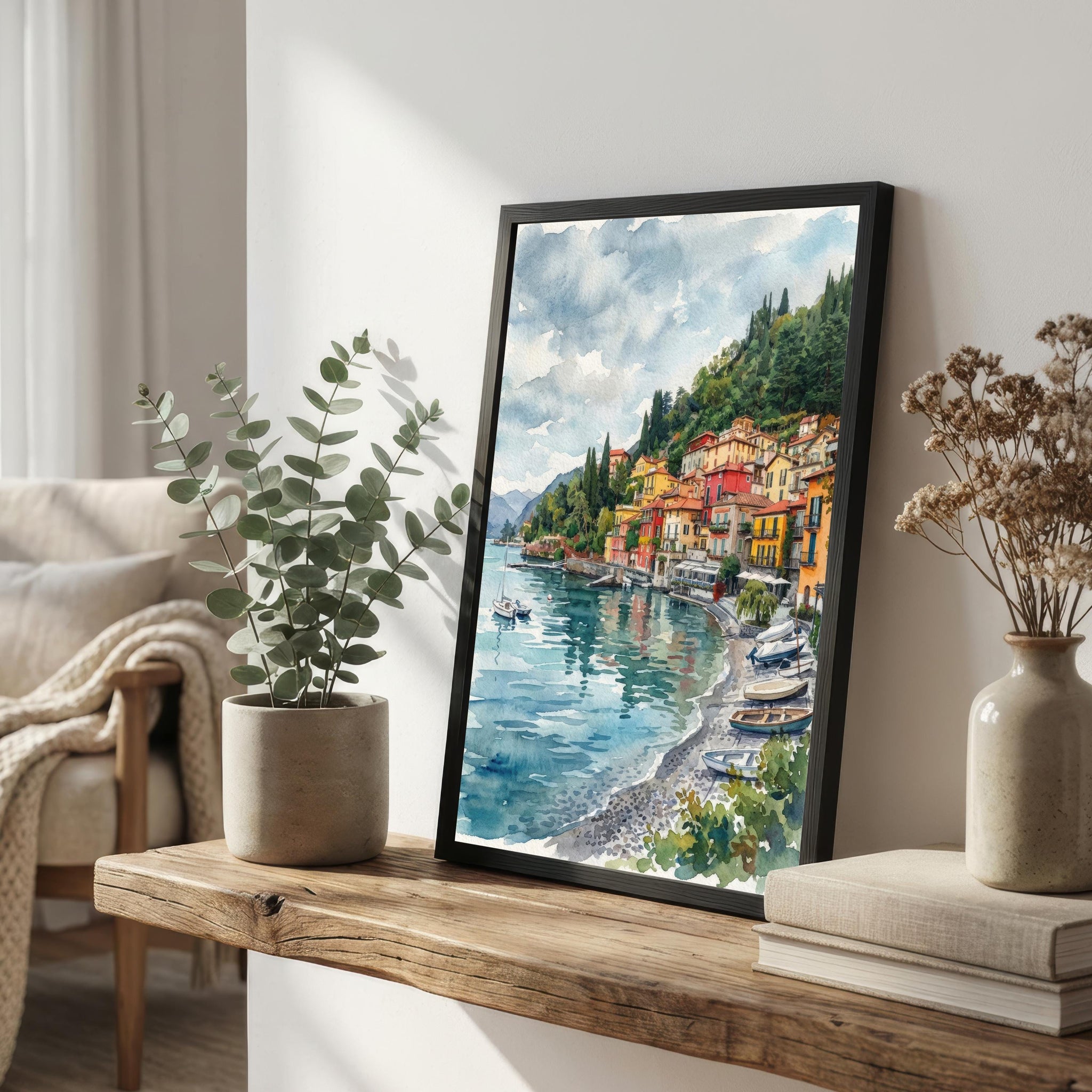 Lake Garda Watercolor Print, Italy Coastal Art