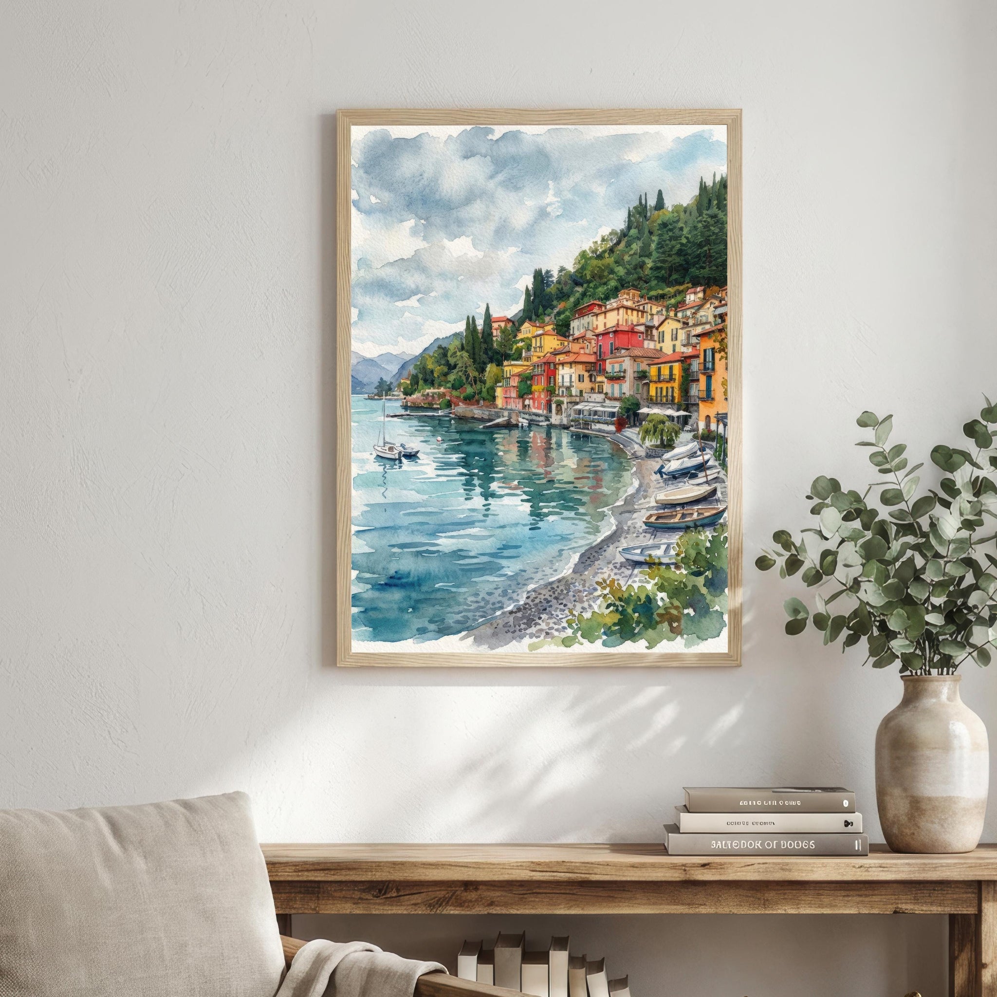 Lake Garda Watercolor Print, Italy Coastal Art