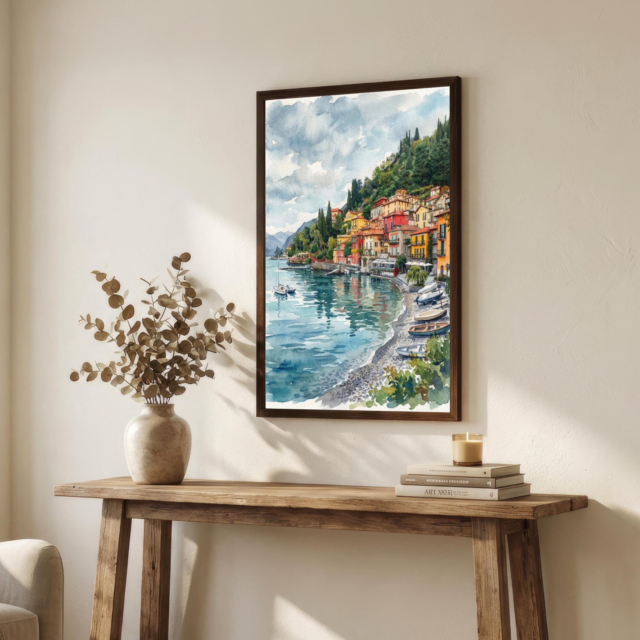 Lake Garda Watercolor Print, Italy Coastal Art