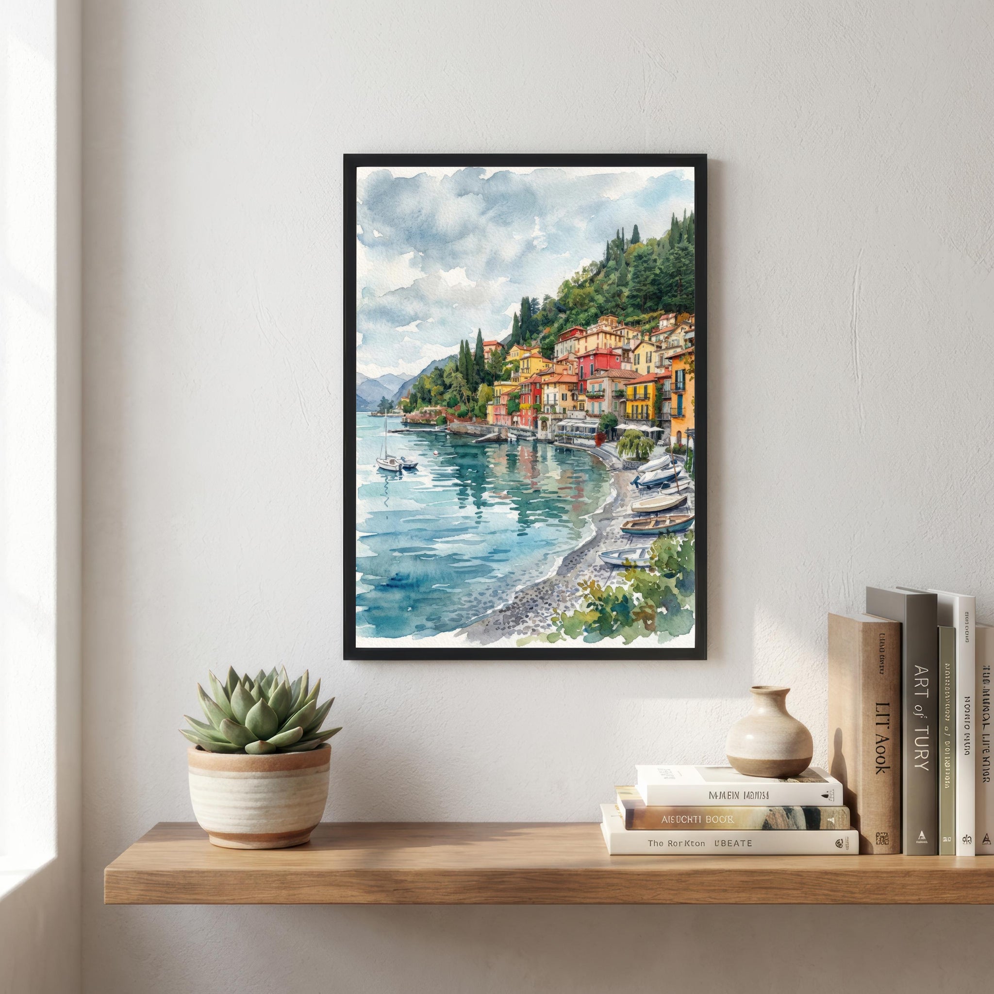 Lake Garda Watercolor Print, Italy Coastal Art