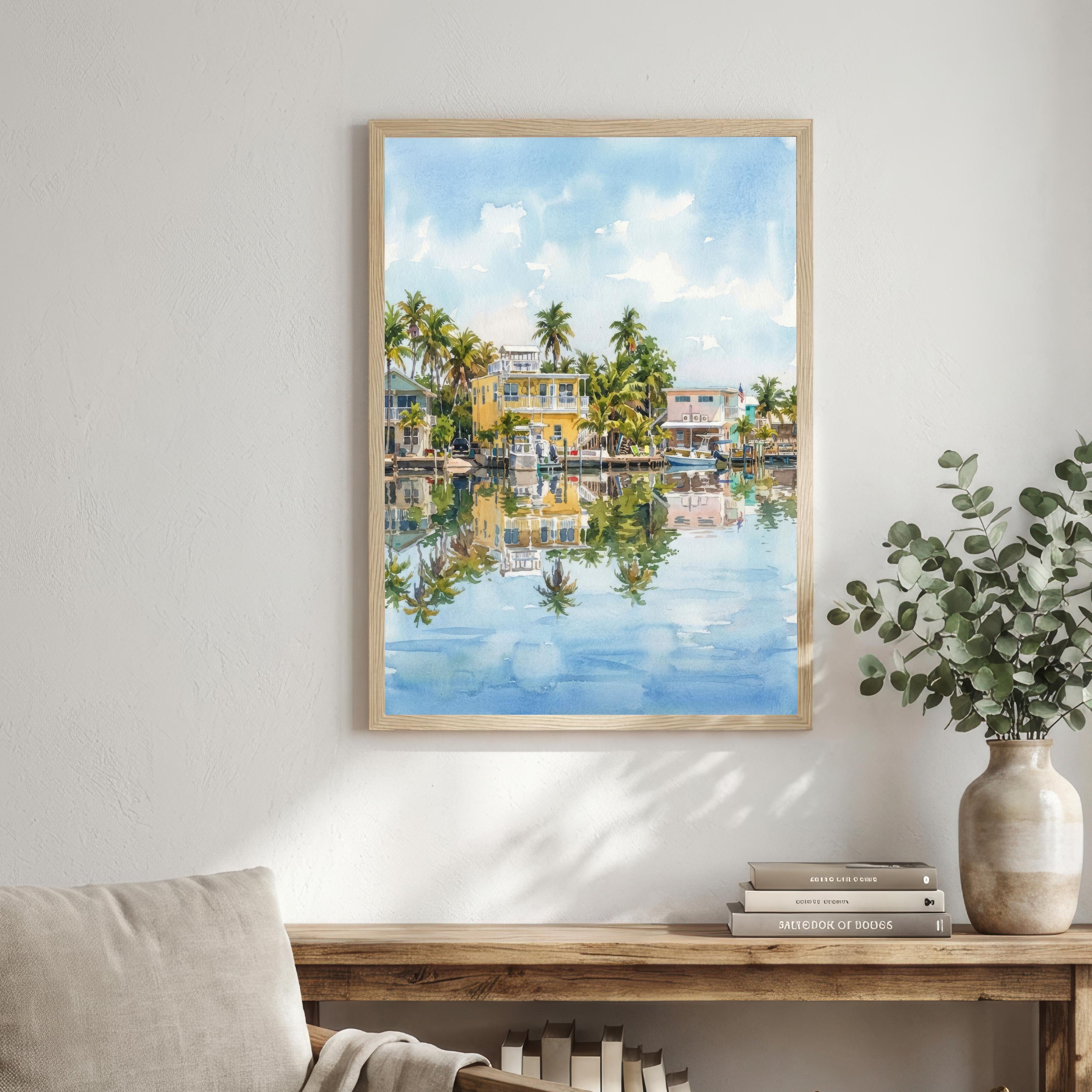 Key West Watercolor Print: Coastal Florida Art, Tropical Landscape