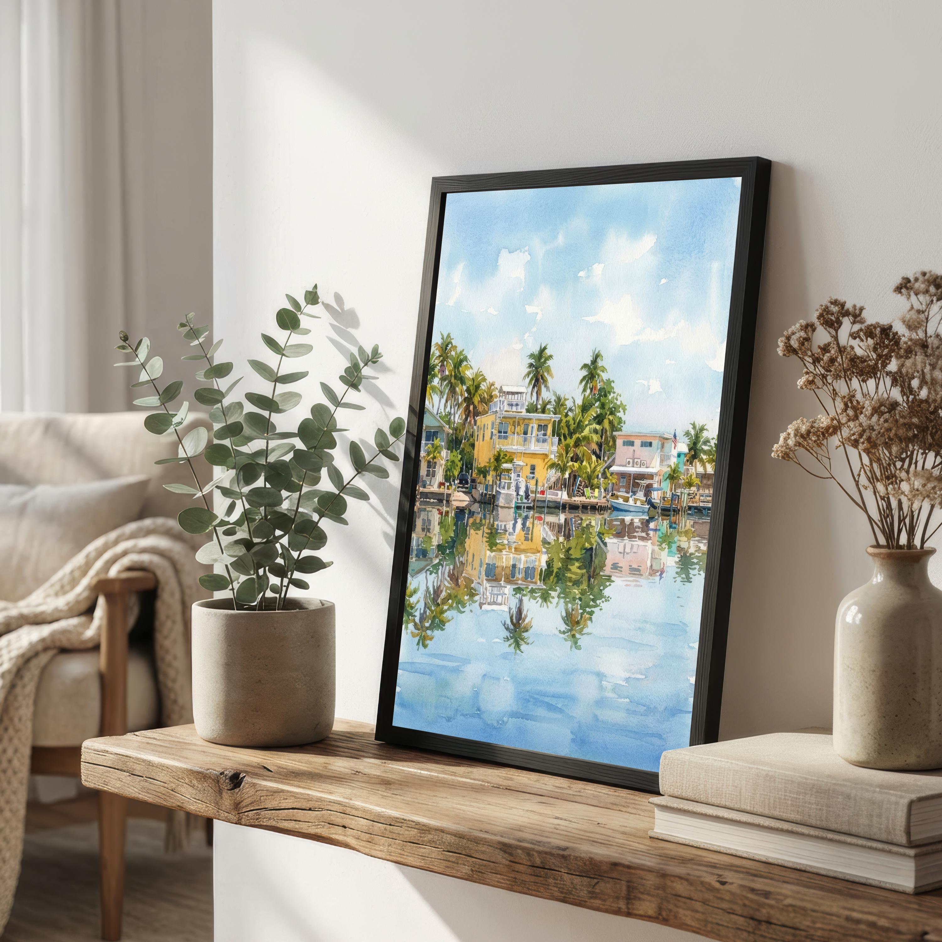 Key West Watercolor Print: Coastal Florida Art, Tropical Landscape