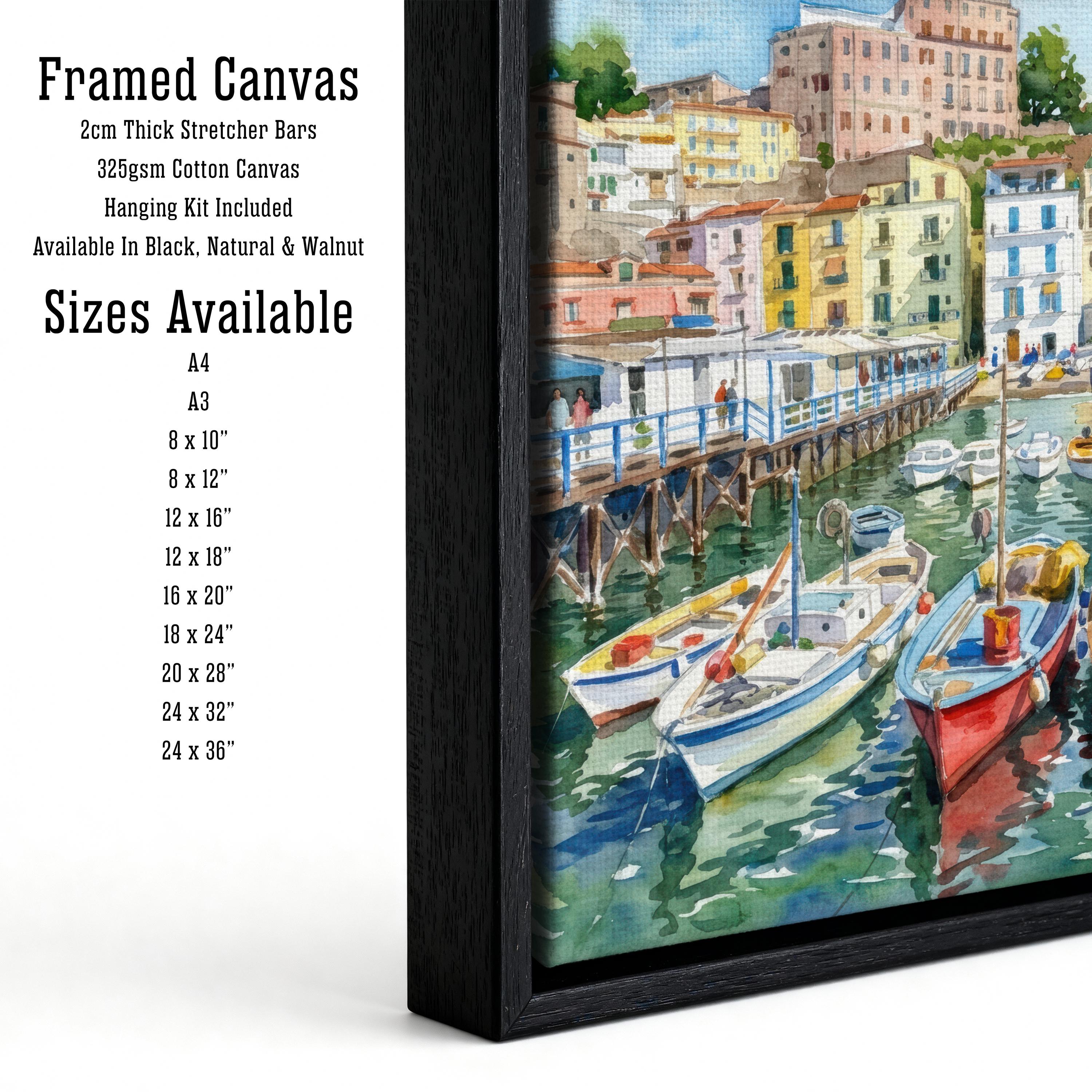 Sorrento Watercolour Painting Poster Italy Wall Art Coastal Landscape Print Gift for Europe Travel Lovers and Fans of Scenic Italian Seaside