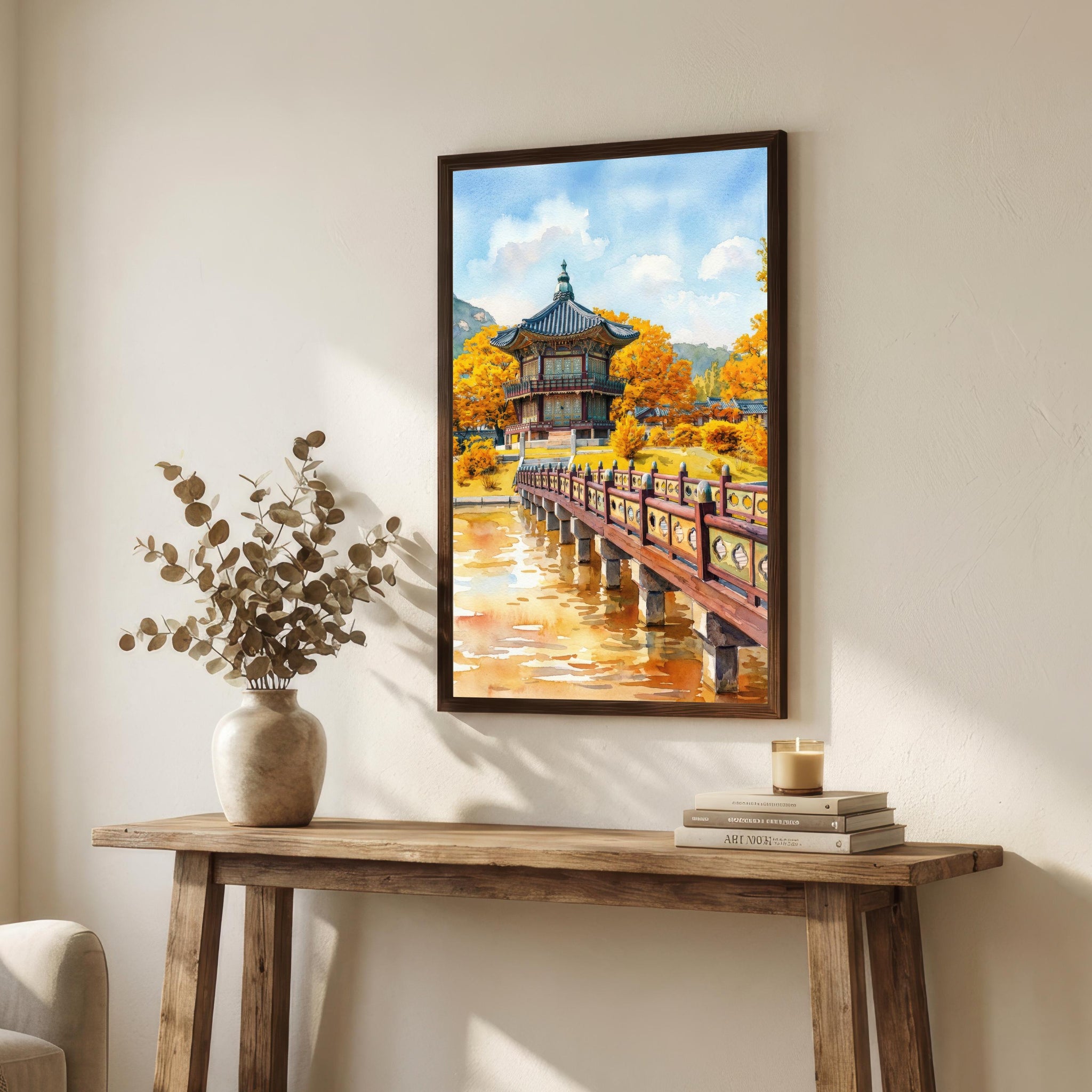 Seoul South Korea Watercolor Art Print: City Skyline Landscape
