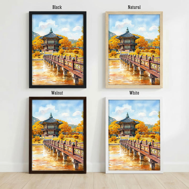 Seoul Watercolor Painting Poster South Korea Wall Art City Skyline Landscape Print Gift for Asia Travel Lovers and Fans of Scenic Modern