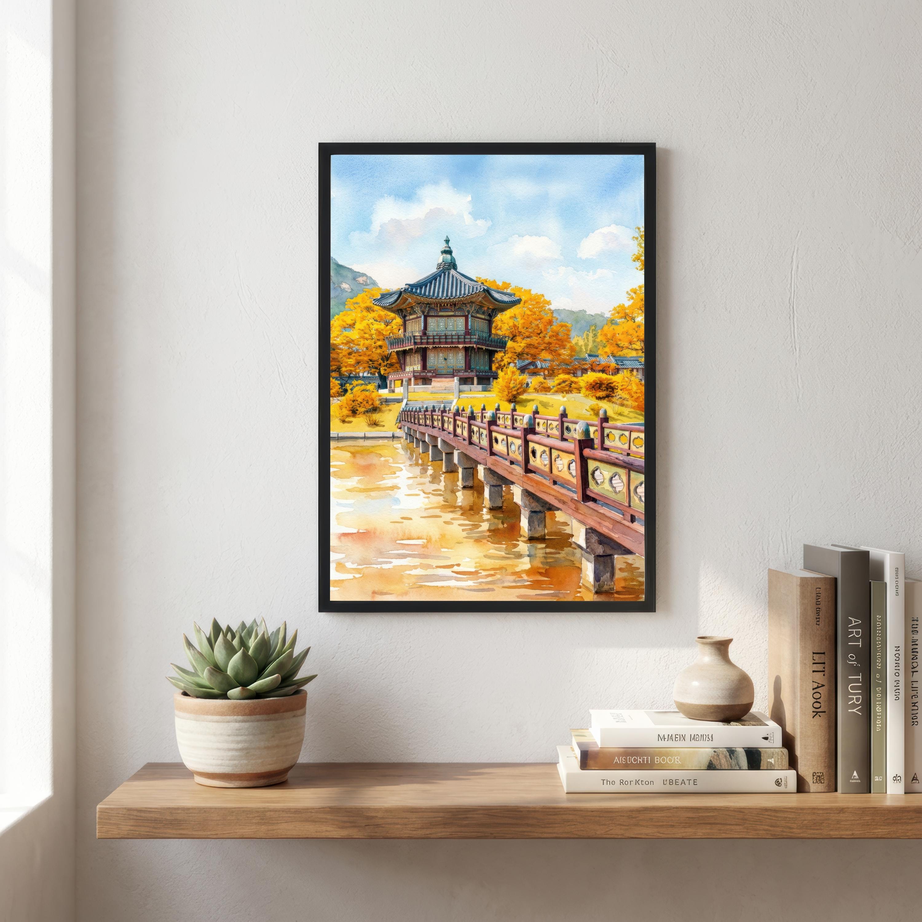 Seoul South Korea Watercolor Art Print: City Skyline Landscape