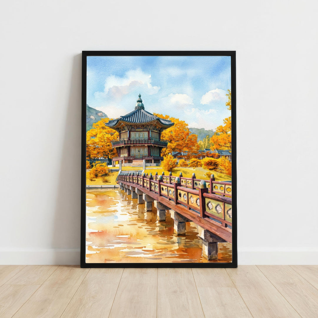 Seoul Watercolor Painting Poster South Korea Wall Art City Skyline Landscape Print Gift for Asia Travel Lovers and Fans of Scenic Modern
