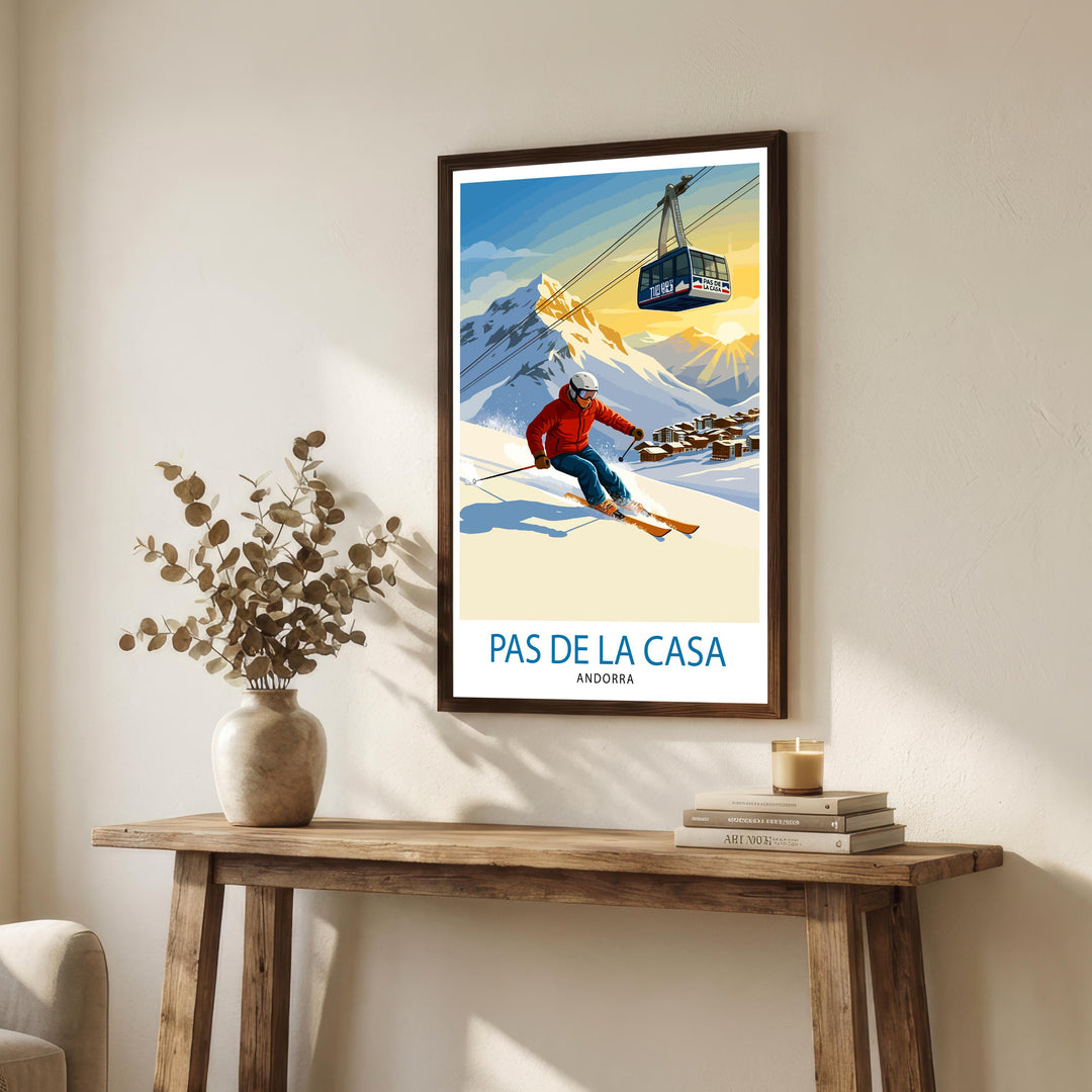 Pas de la Casa Andorra Ski Poster Print Wall Art Mountain Resort Landscape Gift for Europe Travel Lovers and Fans of Scenic Pyrenees Winter