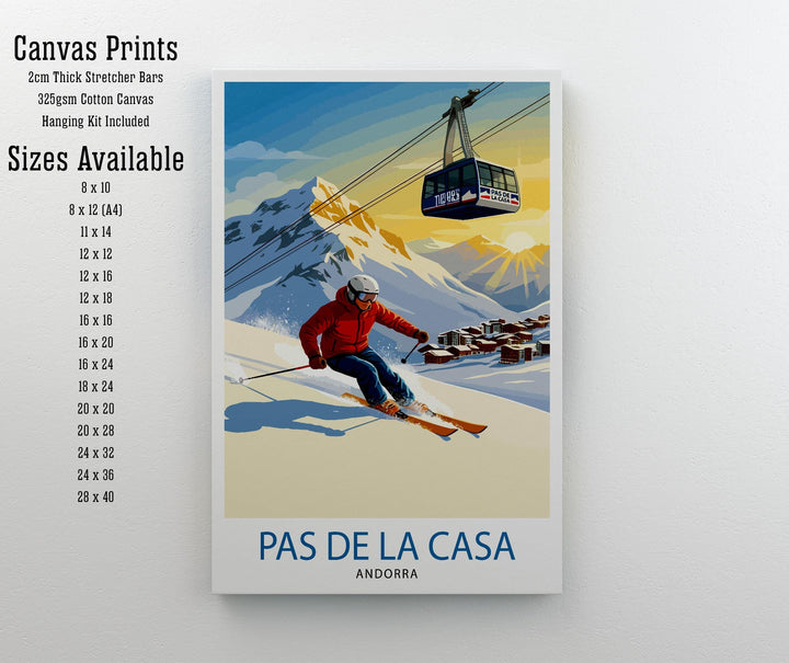 Pas de la Casa Andorra Ski Poster Print Wall Art Mountain Resort Landscape Gift for Europe Travel Lovers and Fans of Scenic Pyrenees Winter