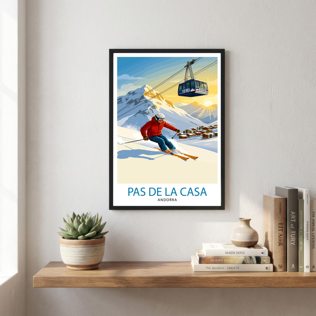 Pas de la Casa Andorra Ski Poster Print Wall Art Mountain Resort Landscape Gift for Europe Travel Lovers and Fans of Scenic Pyrenees Winter