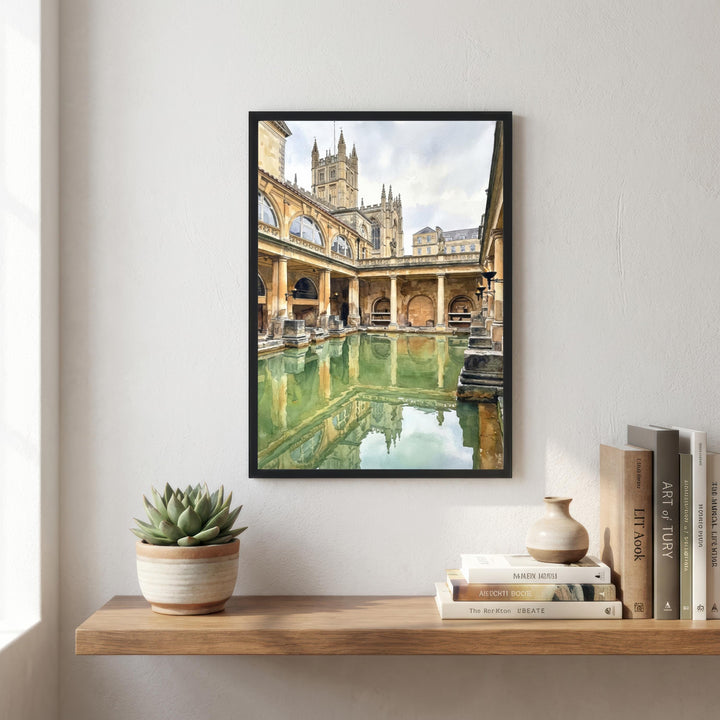 Bath Watercolour Painting Poster England Wall Art City Landscape Print Gift for UK Travel Lovers and Fans of Scenic Historic British