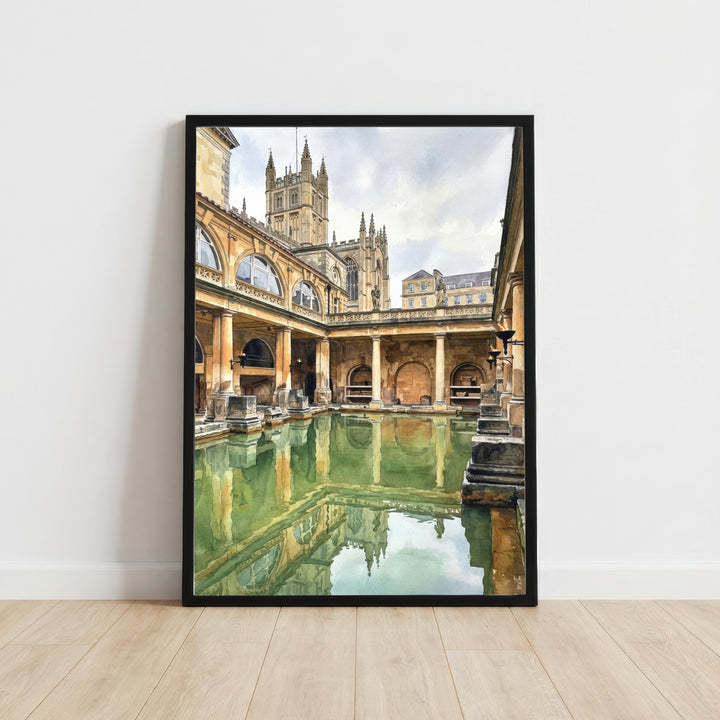Bath Watercolour Painting Poster England Wall Art City Landscape Print Gift for UK Travel Lovers and Fans of Scenic Historic British