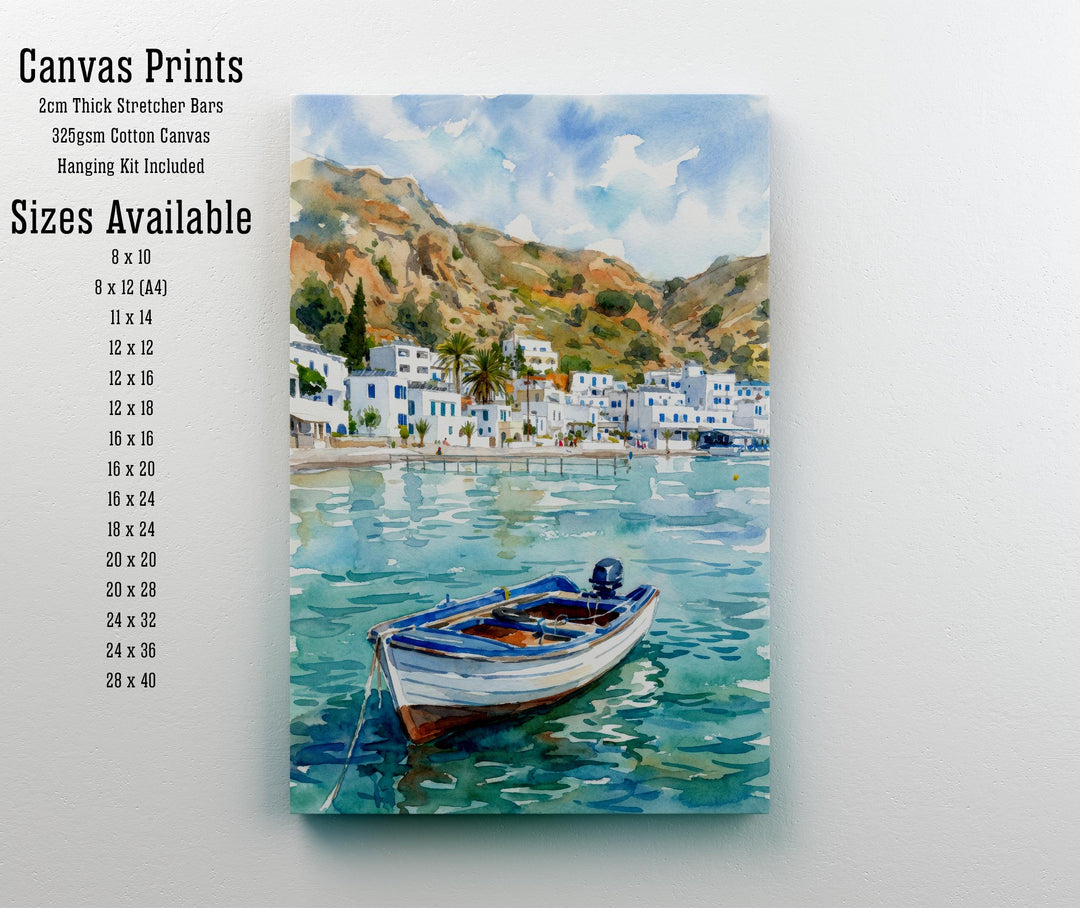 Crete Watercolour Painting Poster Greece Wall Art Coastal Landscape Print Gift for Europe Travel Lovers and Fans of Scenic Mediterranean