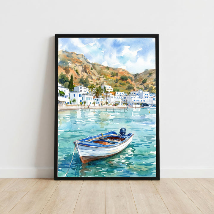 Crete Watercolour Painting Poster Greece Wall Art Coastal Landscape Print Gift for Europe Travel Lovers and Fans of Scenic Mediterranean