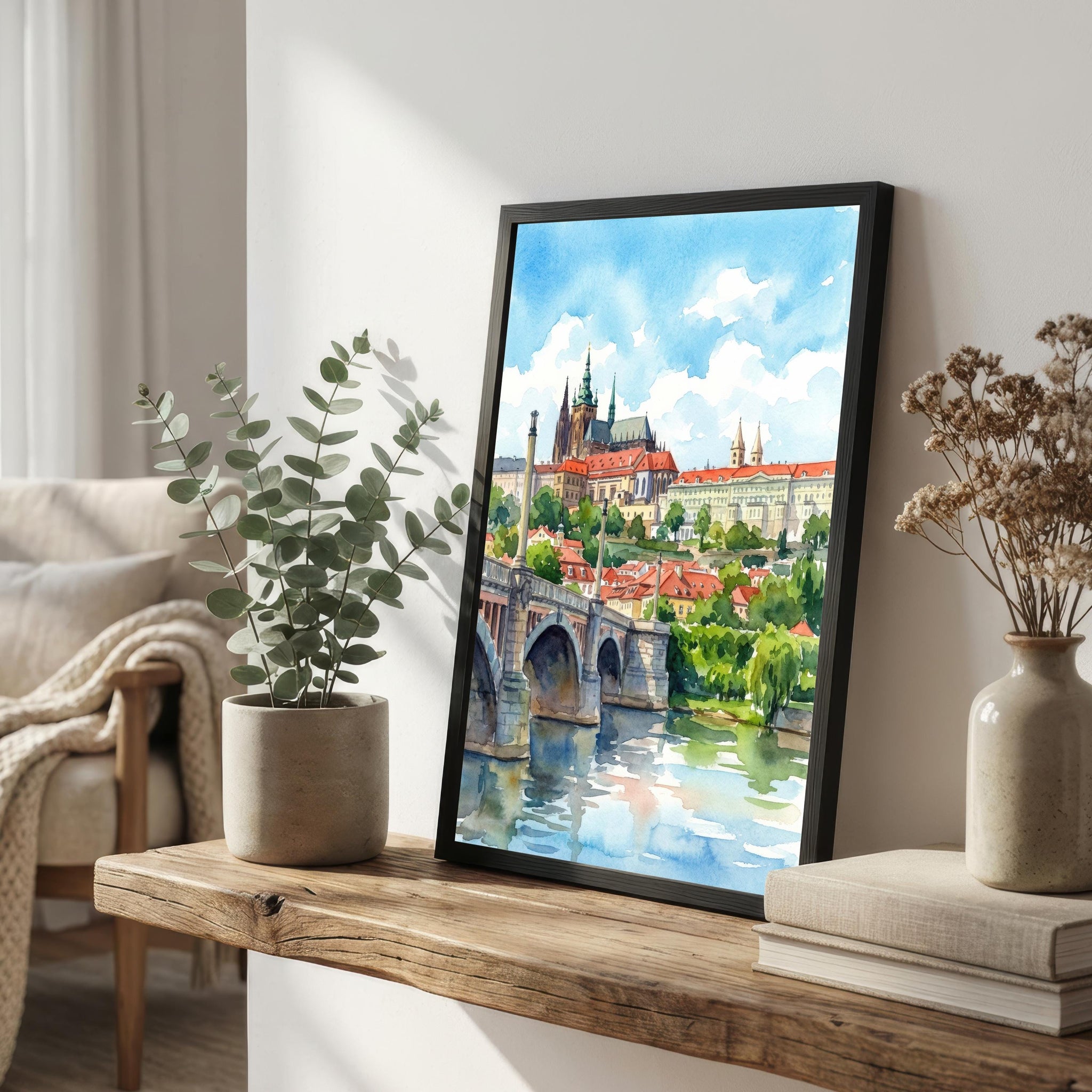 Prague Watercolour Painting Poster Czech Republic Wall Art City Landscape Print Gift for Europe Travel Lovers and Fans of Scenic Historic