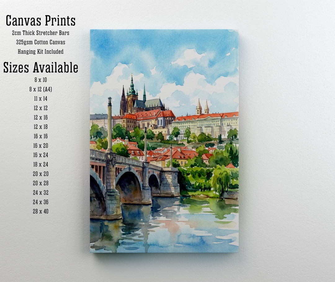 Prague Watercolour Painting Poster Czech Republic Wall Art City Landscape Print Gift for Europe Travel Lovers and Fans of Scenic Historic