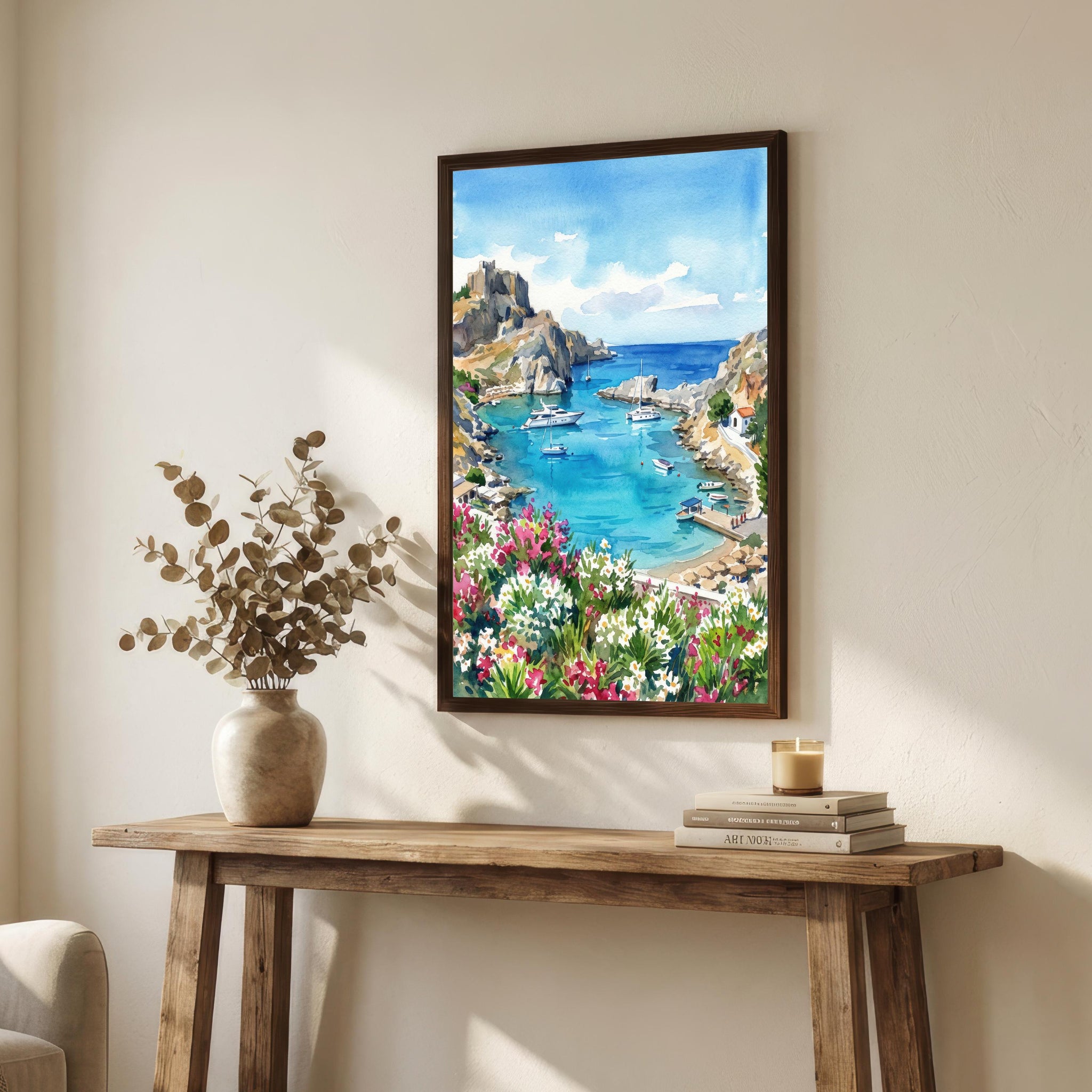 Algarve Watercolour Painting Poster Portugal Wall Art Coastal Landscape Print Gift for Europe Travel Lovers and Fans of Scenic Southern