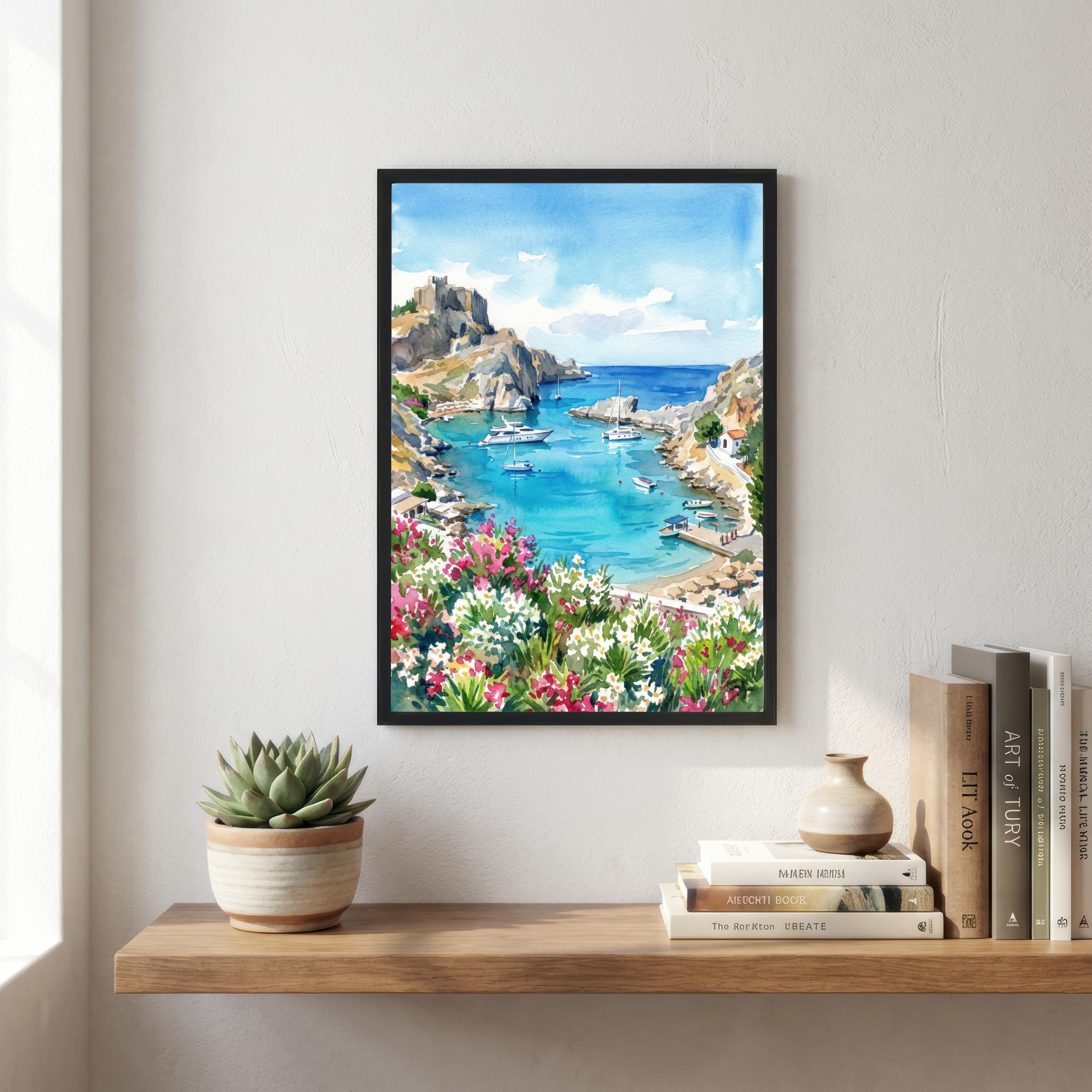 Algarve Watercolour Painting Poster Portugal Wall Art Coastal Landscape Print Gift for Europe Travel Lovers and Fans of Scenic Southern