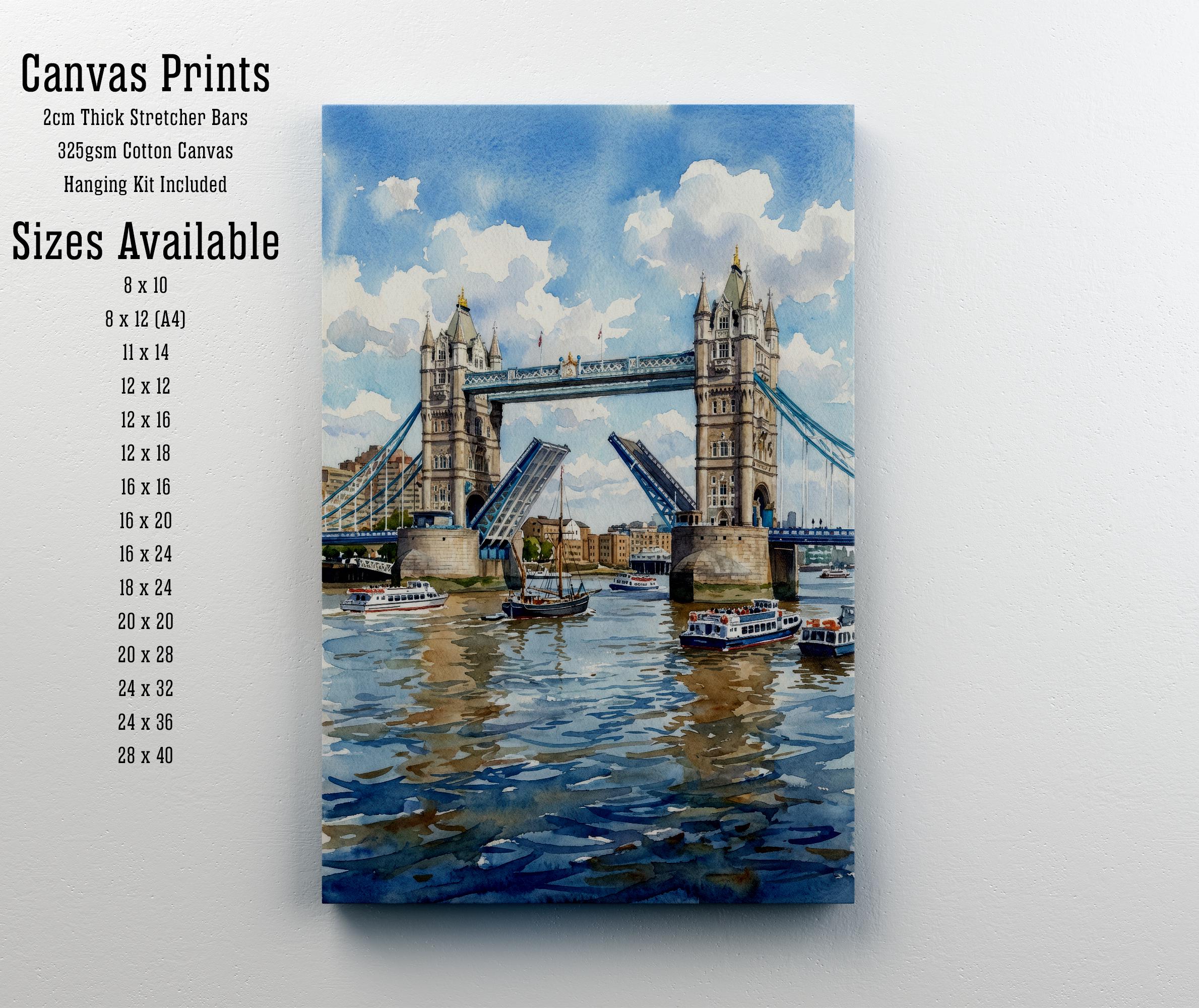 London Bridge Watercolour Print, England Landmark Art