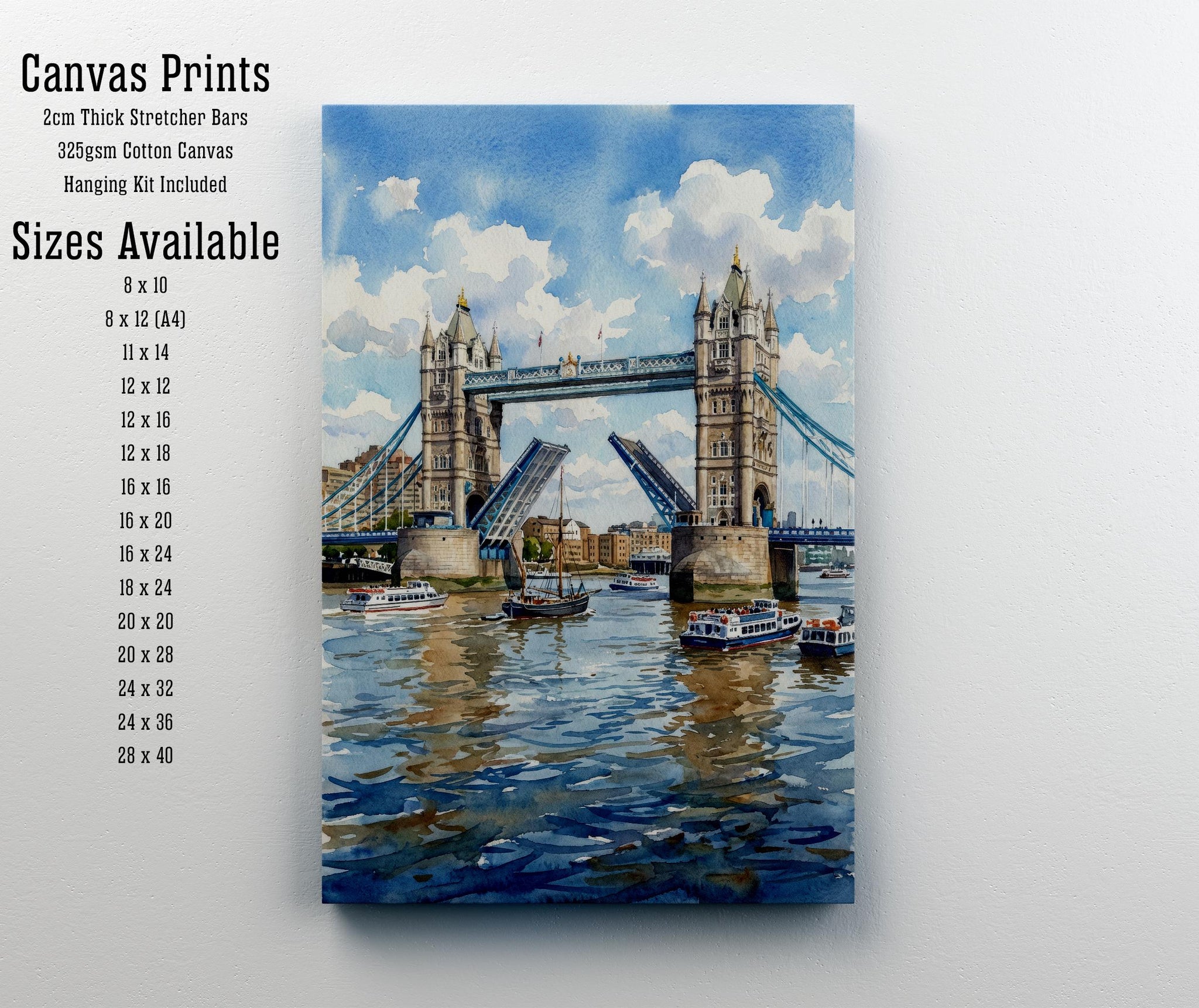 London Bridge Watercolour Print, England Landmark Art