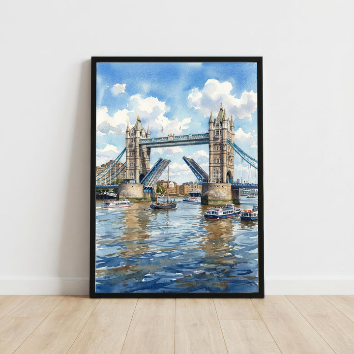 London Bridge Watercolour Painting Poster England Wall Art City Landmark Landscape Gift for UK Travel Lovers and Fans of Scenic British