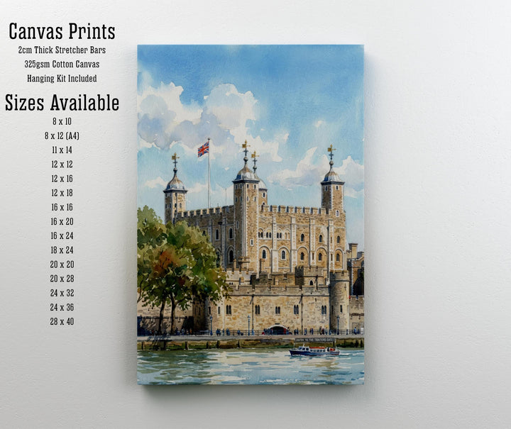 Tower of London Watercolor Painting Poster England Wall Art Historic Landmark Print Gift for UK Travel Lovers and Fans of Scenic British