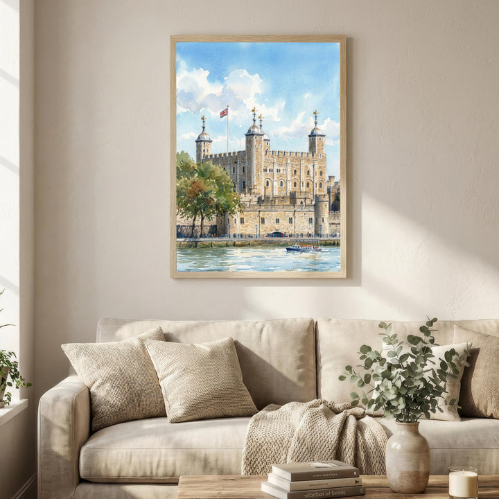 Tower of London Watercolor Painting Poster England Wall Art Historic Landmark Print Gift for UK Travel Lovers and Fans of Scenic British