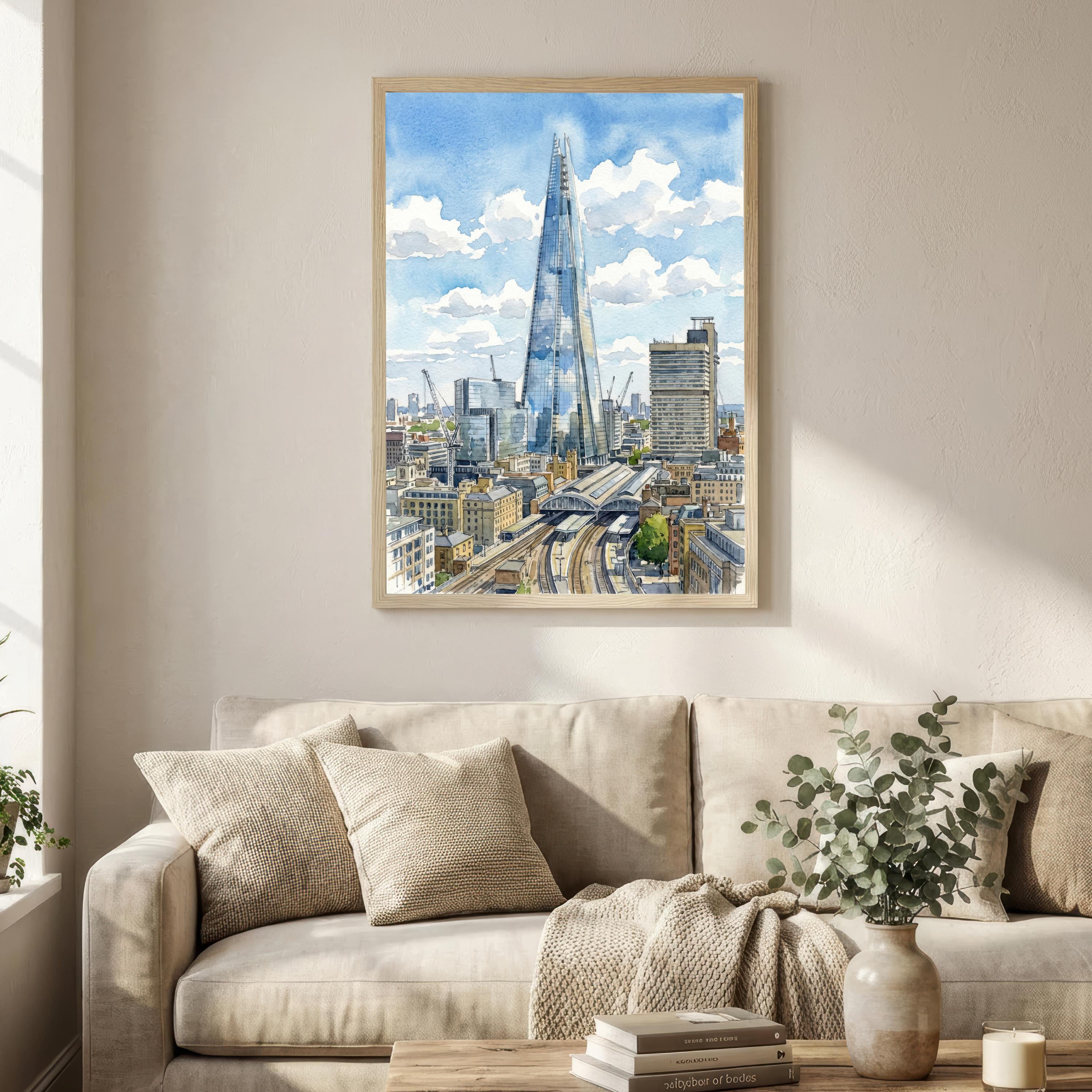 The Shard London Watercolor Print, Modern British Wall Art