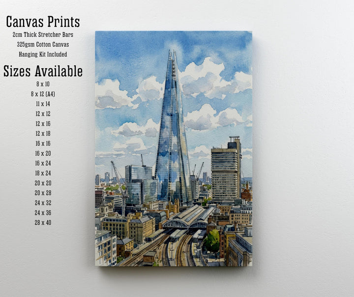 The Shard Watercolor Painting Poster London England Wall Art City Skyline Print Gift for UK Travel Lovers and Fans of Scenic Modern British