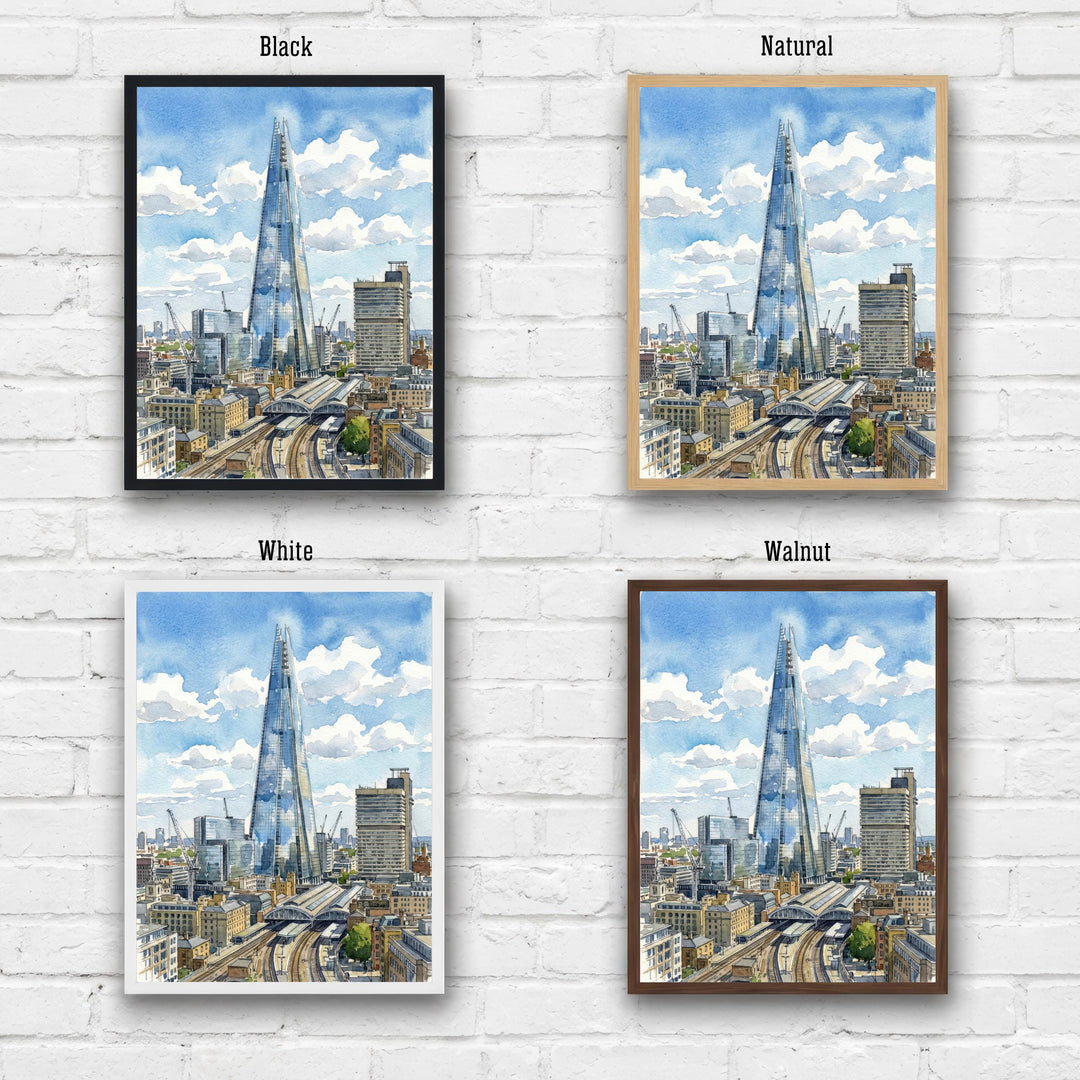 The Shard Watercolor Painting Poster London England Wall Art City Skyline Print Gift for UK Travel Lovers and Fans of Scenic Modern British
