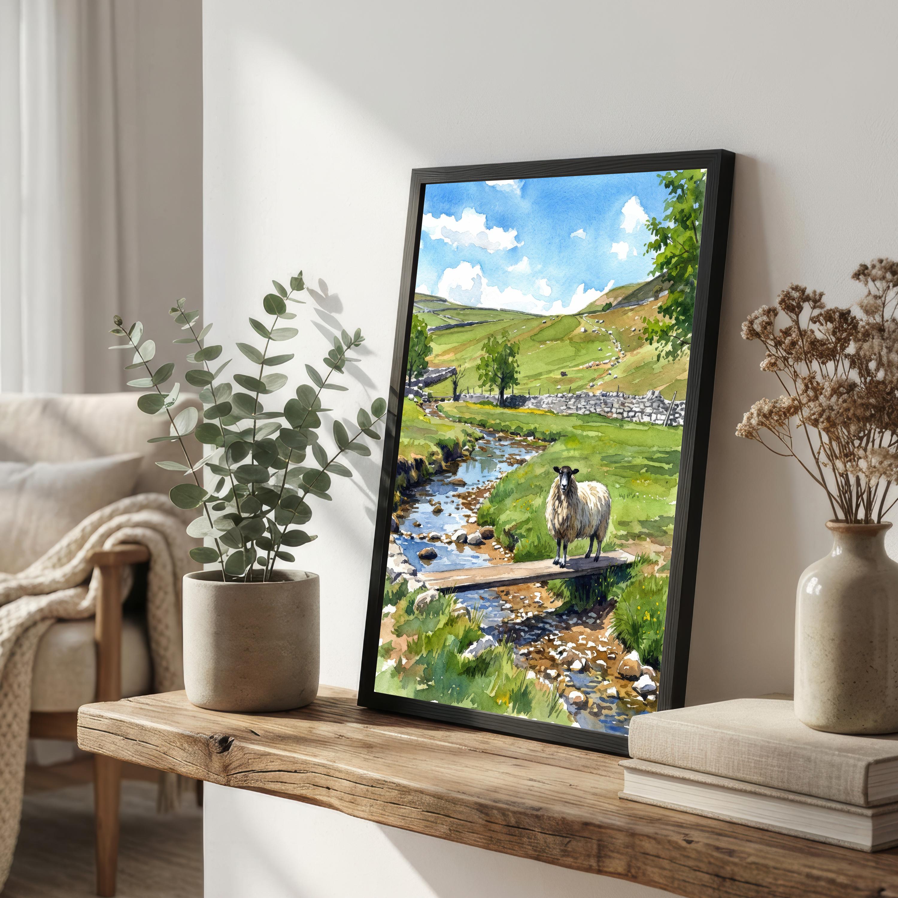 Yorkshire Dales Watercolor Painting Poster England Wall Art Countryside Landscape Print Gift for UK Travel Lovers and Fans of Scenic